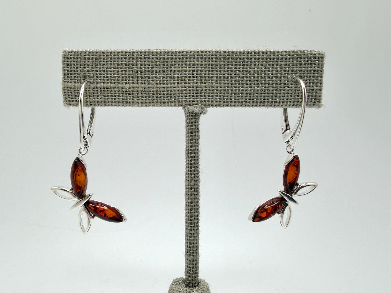 Handmade in Poland Sterling Silver & Genuine Baltic Amber Butterfly Earrings