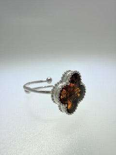 Handmade in Poland Sterling Silver & Genuine Baltic Amber Clover
