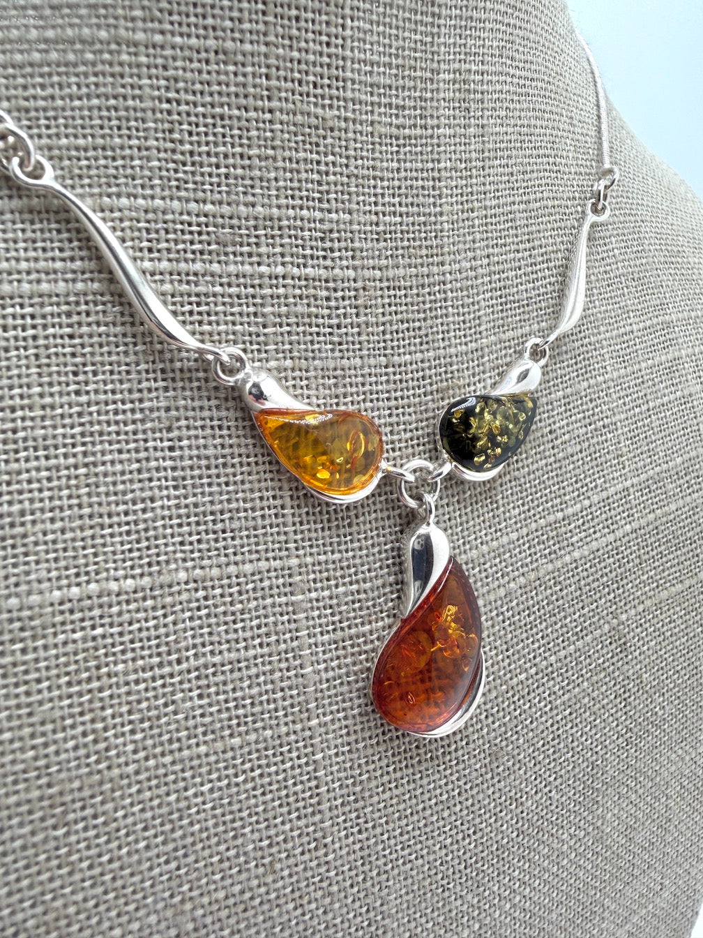 Handmade in Poland Sterling Silver & Genuine Baltic Amber Necklace