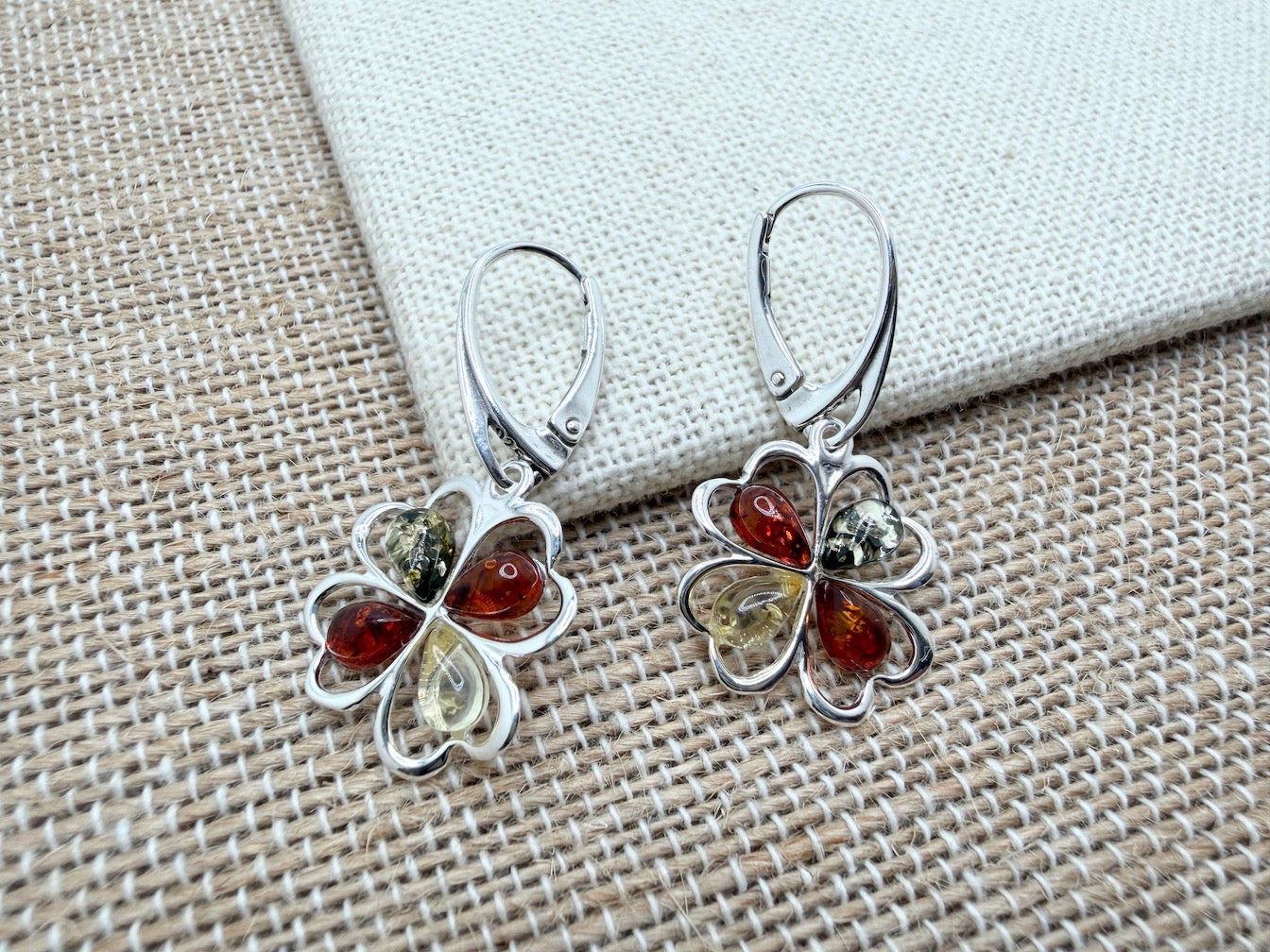 Handmade in Poland – Sterling Silver & Genuine Baltic Amber Drop Lever Back Earrings