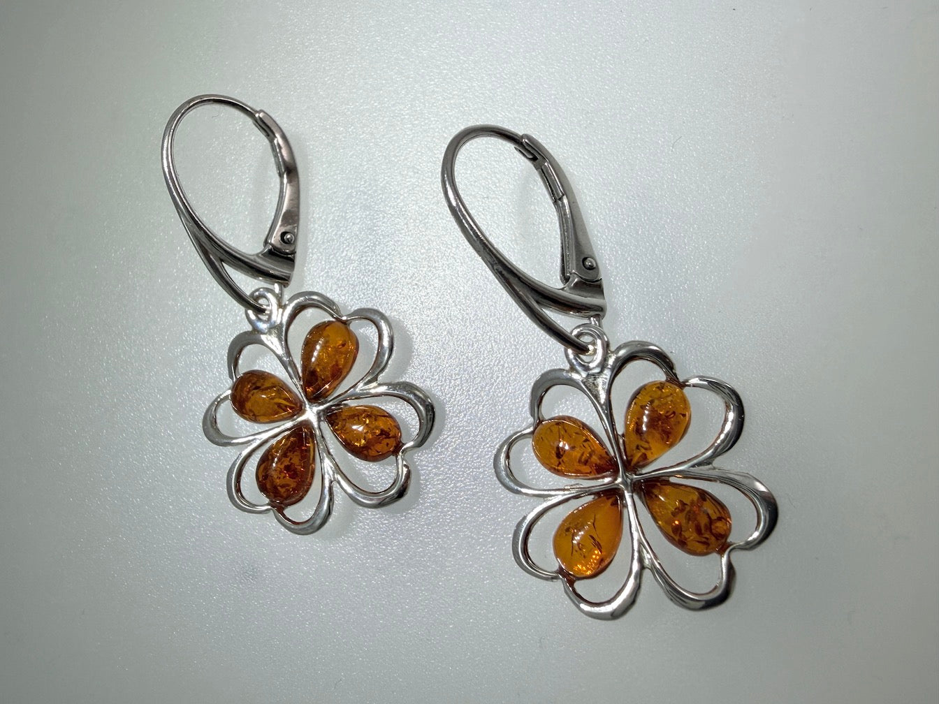 Handmade in Poland – Sterling Silver & Genuine Baltic Amber Drop Lever Back Earrings