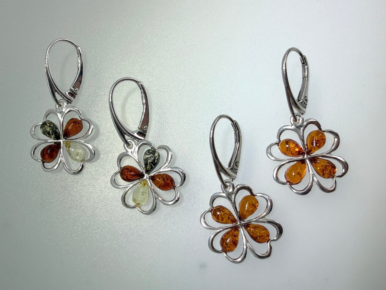 Handmade in Poland – Sterling Silver & Genuine Baltic Amber Drop Lever Back Earrings