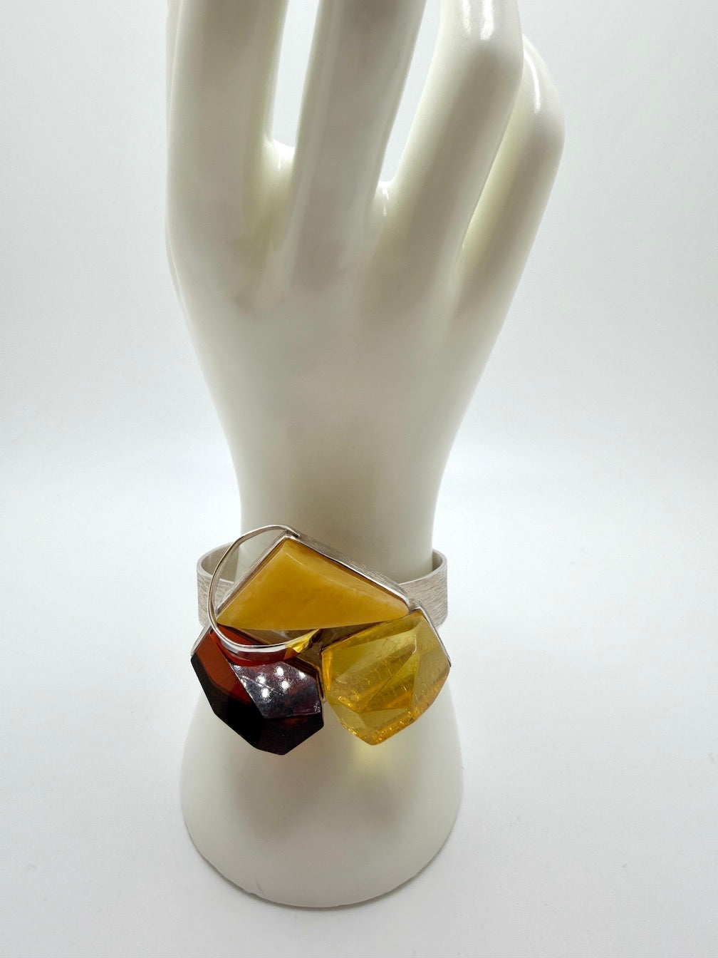 Handmade in Poland • Sterling Silver & Genuine Baltic Amber Modern Cuff Bracelet