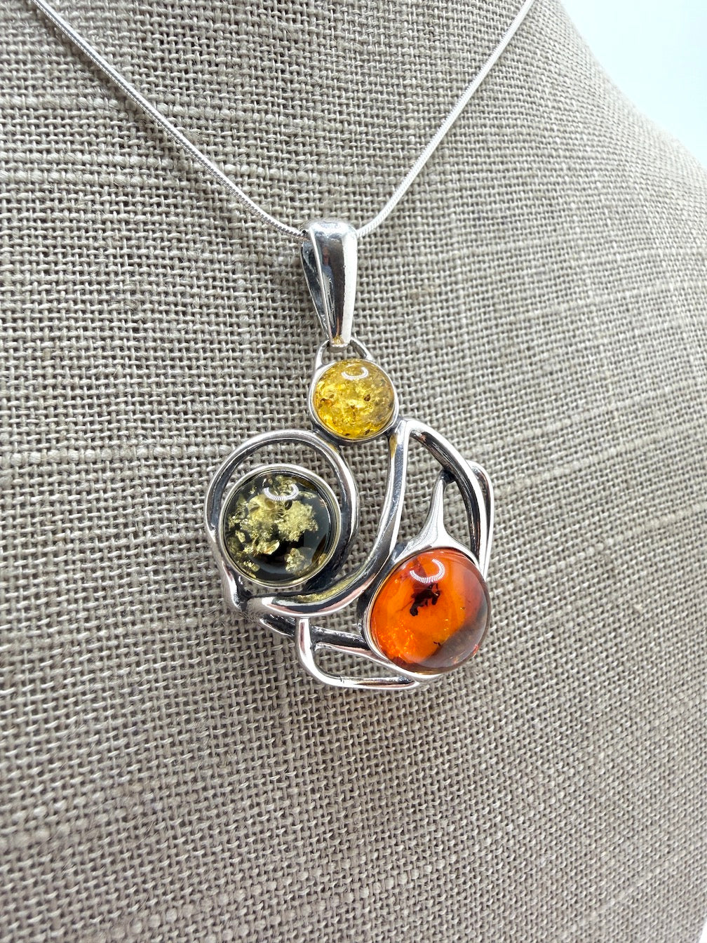 Handmade in Poland • Sterling Silver & Genuine Baltic Amber Organic Pendant Necklace