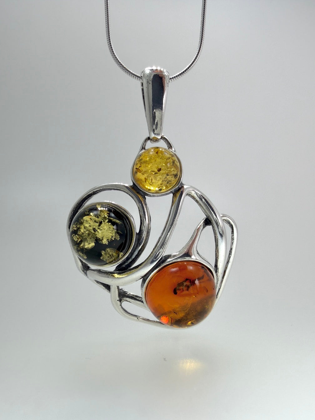 Handmade in Poland • Sterling Silver & Genuine Baltic Amber Organic Pendant Necklace