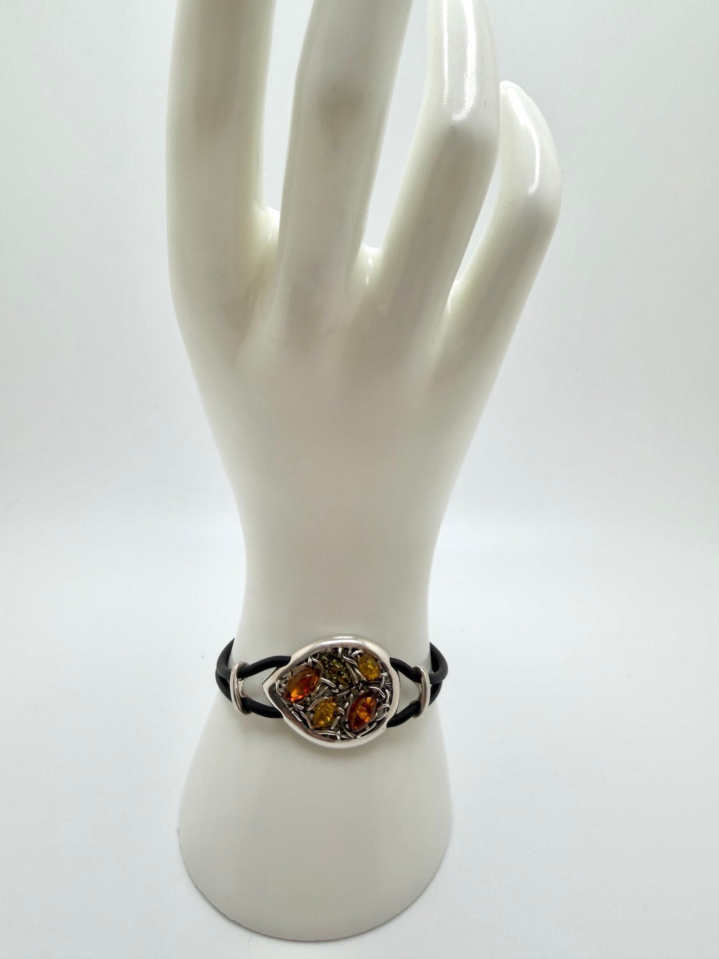 Handmade in Poland – Sterling Silver & Genuine Baltic Amber Silicone Rubber Band Bracelets