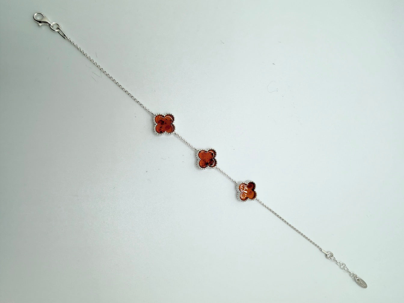 Handmade in Poland • Sterling Silver & Genuine Cognac Baltic Amber Clover Jewelry Set