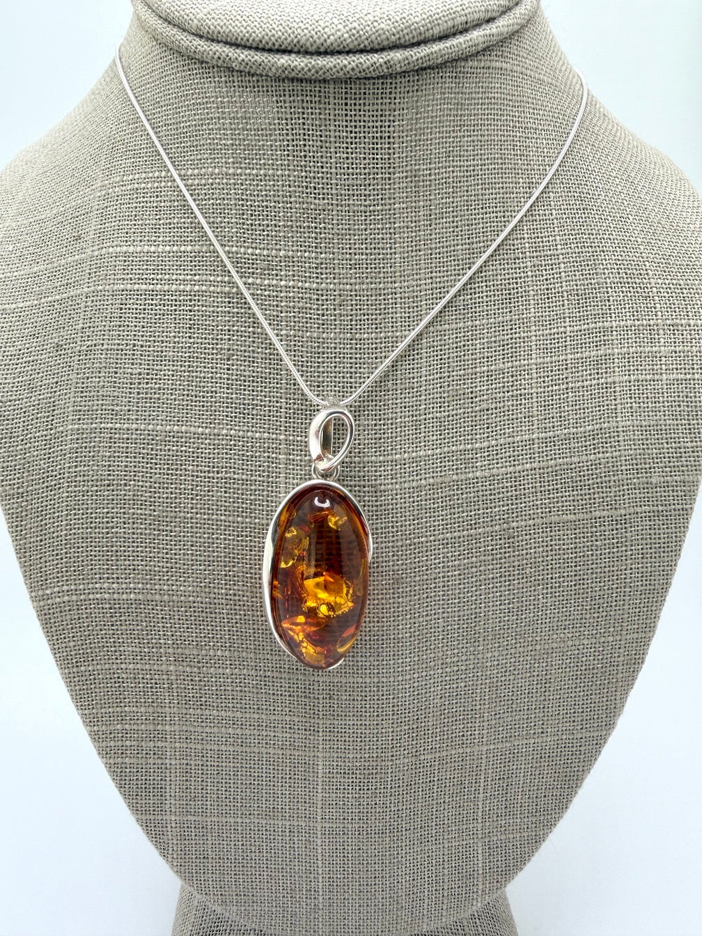 Honey Baltic Amber Pendant Necklace | Artistic Sterling Silver