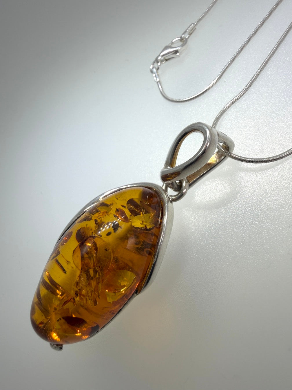 Honey Baltic Amber Pendant Necklace | Artistic Sterling Silver
