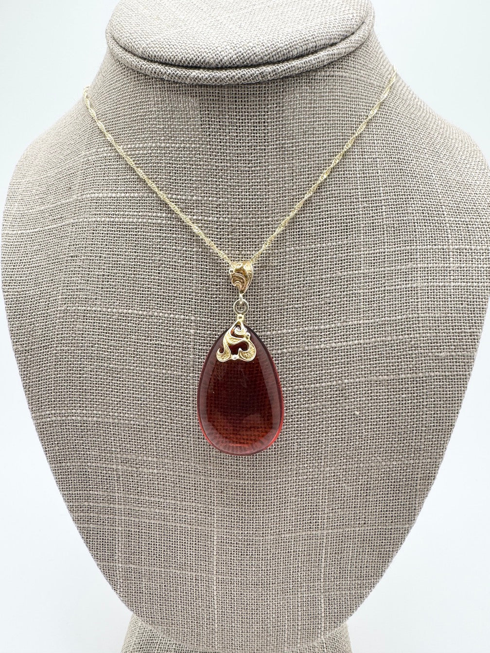 Honey Baltic Amber Pendant in Gold Plated Sterling Silver Filigree | 18” Twisted Box Chain | Elegant Baltic Amber Necklace