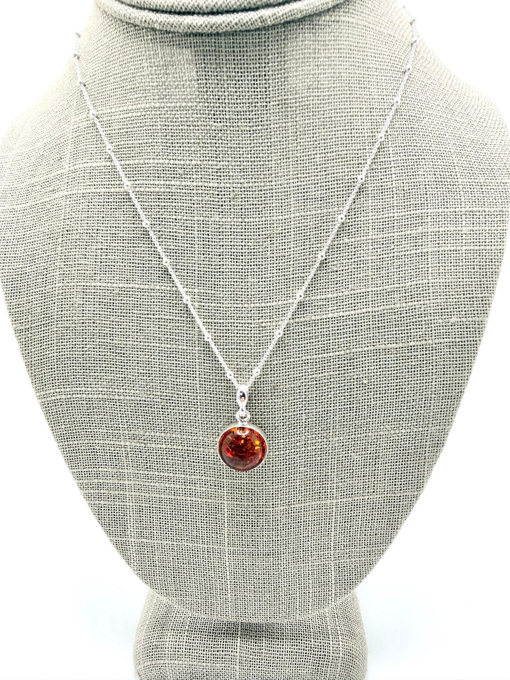 Honey Baltic Amber Round Pendant — Sterling Silver • Handmade in Poland