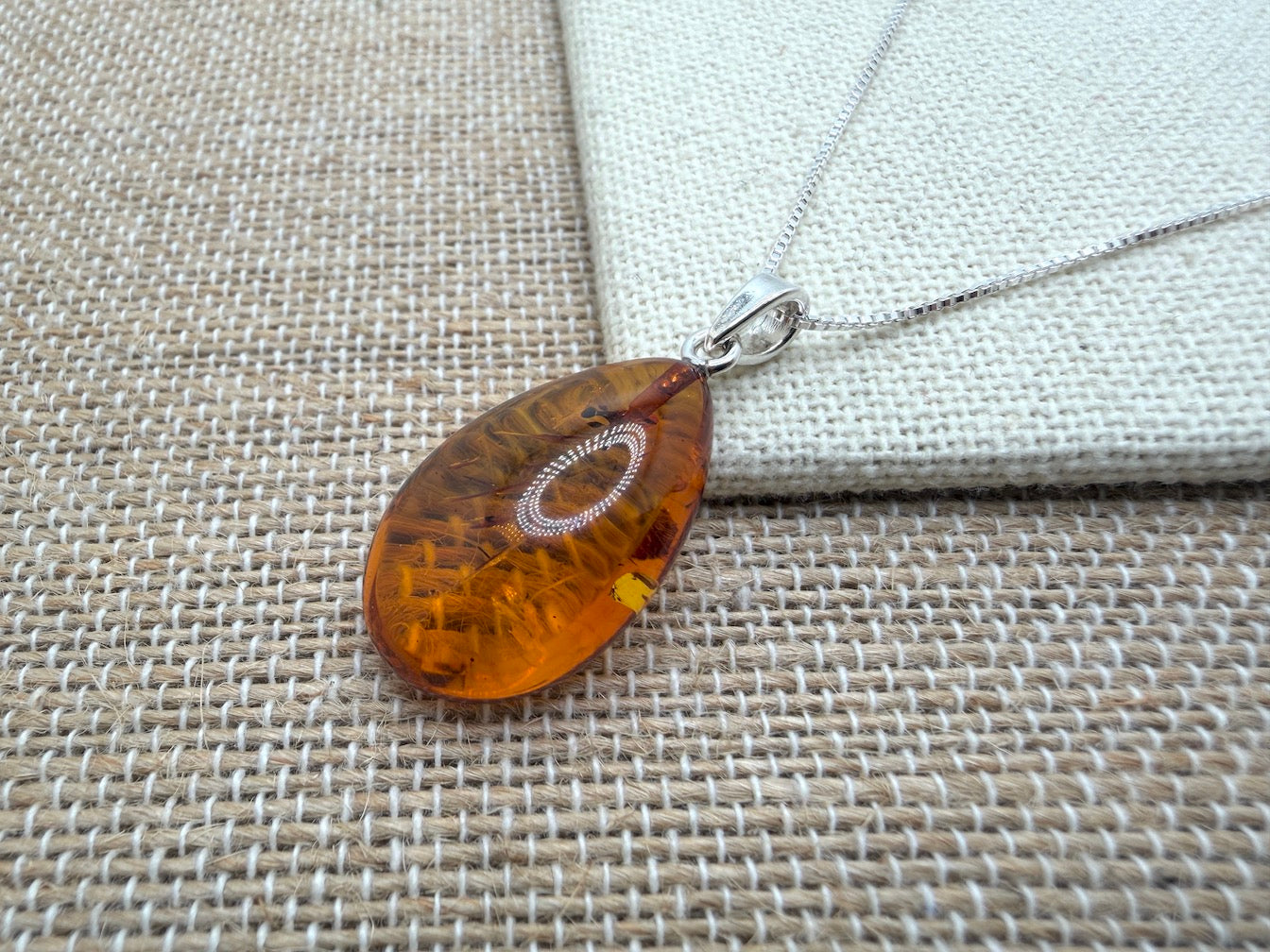 Honey Baltic Amber Teardrop Pendant – Sterling Silver Box Chain – Genuine Baltic Amber Necklace – Perfectly Polished – Everyday Layering Necklace – Handmade Amber Jewelry