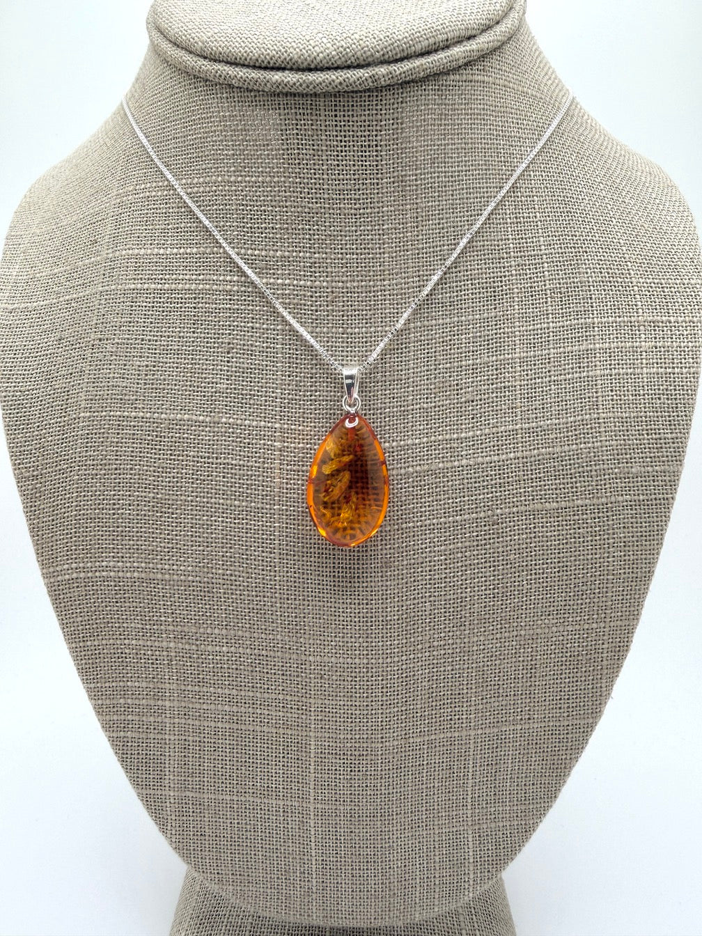 Honey Baltic Amber Teardrop Pendant – Sterling Silver Box Chain – Genuine Baltic Amber Necklace – Perfectly Polished – Everyday Layering Necklace – Handmade Amber Jewelry