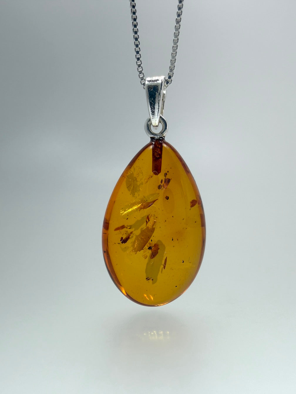 Honey Baltic Amber Teardrop Pendant – Sterling Silver Box Chain – Genuine Baltic Amber Necklace – Perfectly Polished – Everyday Layering Necklace – Handmade Amber Jewelry