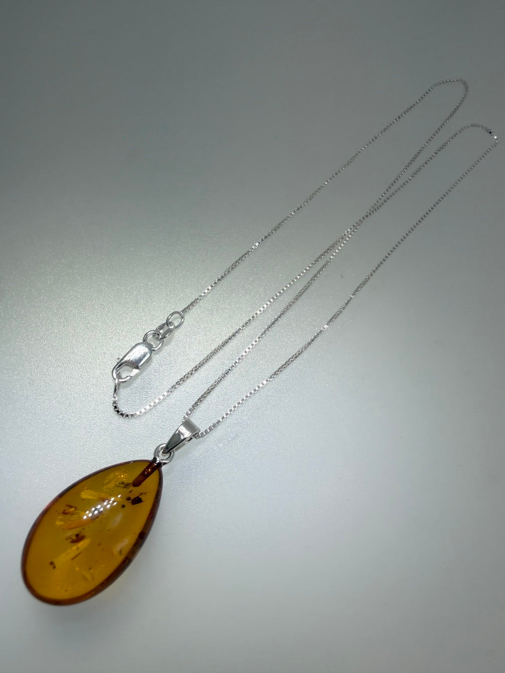 Honey Baltic Amber Teardrop Pendant – Sterling Silver Box Chain – Genuine Baltic Amber Necklace – Perfectly Polished – Everyday Layering Necklace – Handmade Amber Jewelry