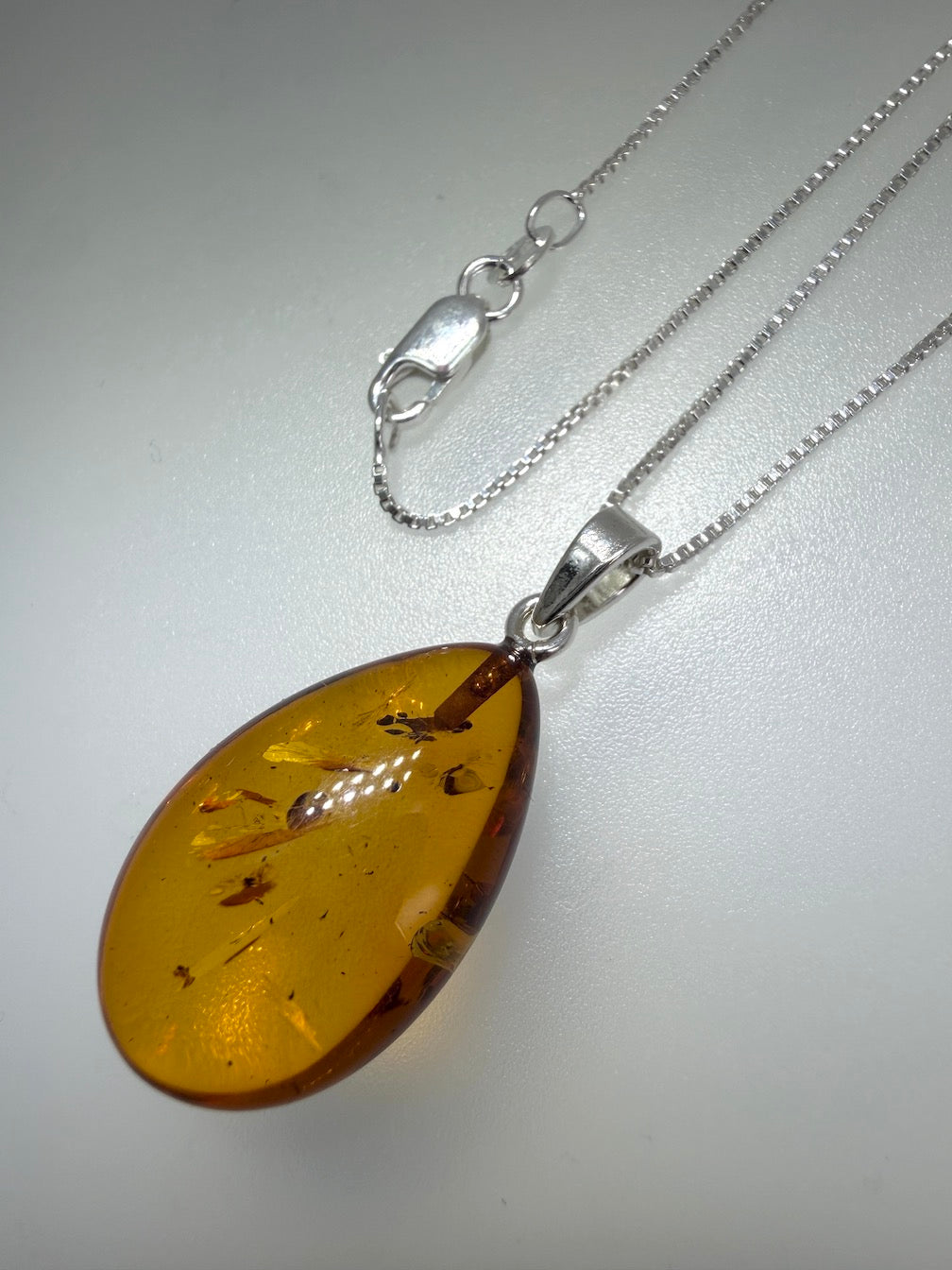 Honey Baltic Amber Teardrop Pendant – Sterling Silver Box Chain – Genuine Baltic Amber Necklace – Perfectly Polished – Everyday Layering Necklace – Handmade Amber Jewelry