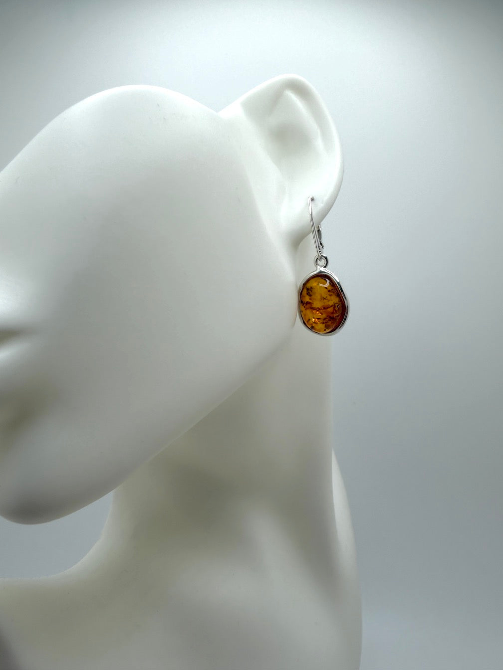 Honey Cognac Baltic Amber Dangle Lever Back Earrings