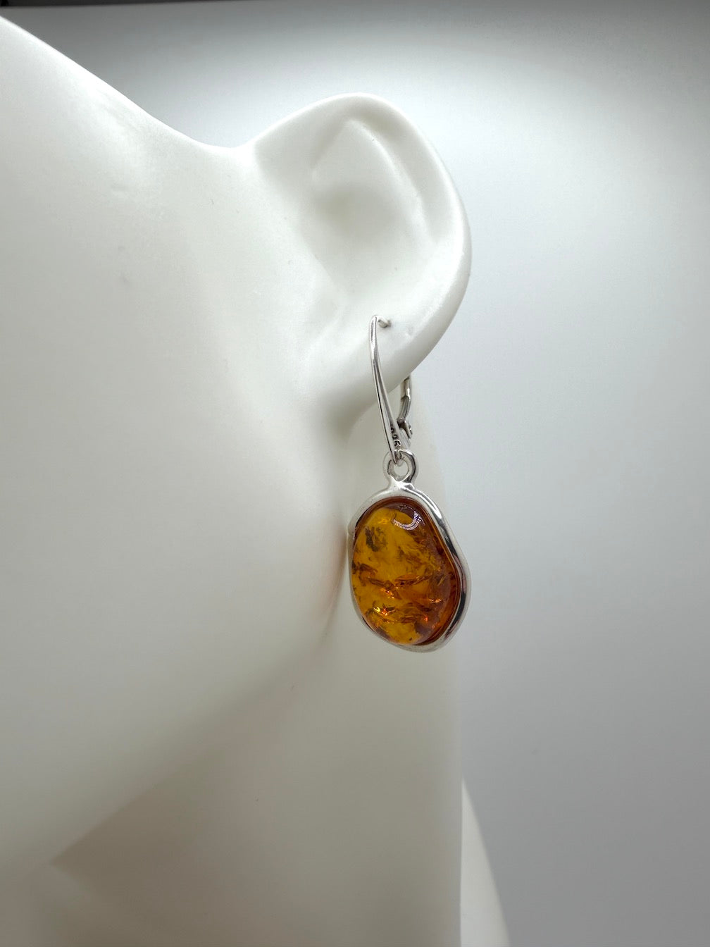 Honey Cognac Baltic Amber Dangle Lever Back Earrings