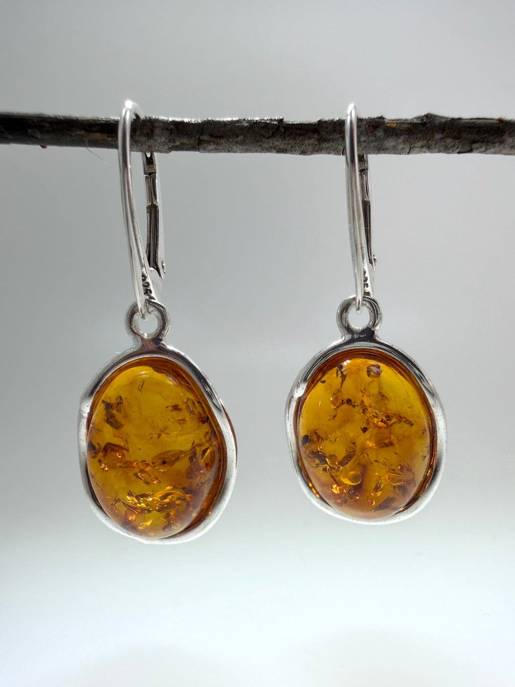 Honey Cognac Baltic Amber Dangle Lever Back Earrings