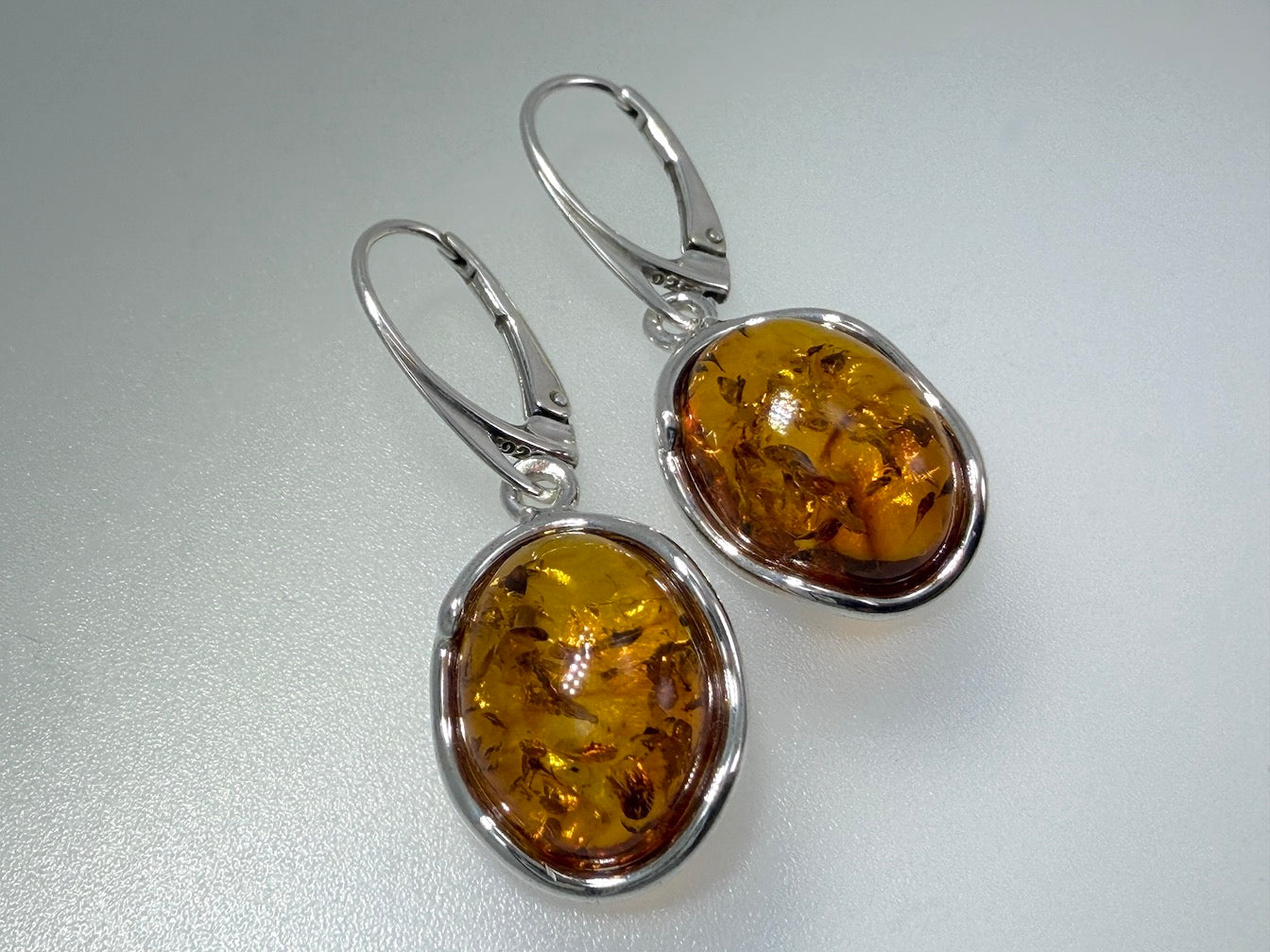 Honey Cognac Baltic Amber Dangle Lever Back Earrings