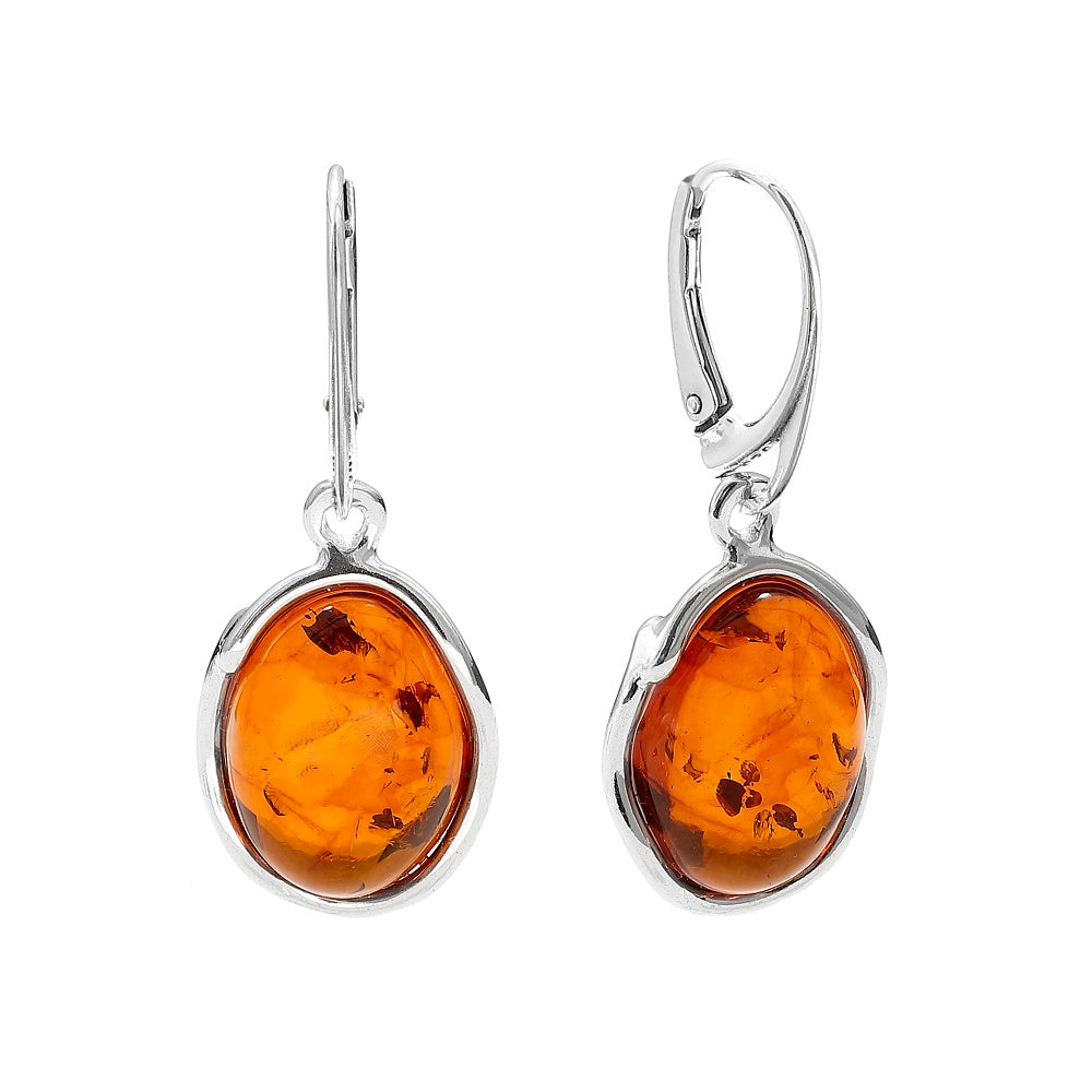 Honey Cognac Baltic Amber Dangle Lever Back Earrings