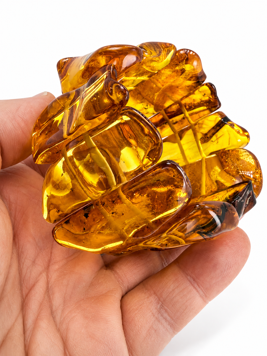Beautiful Handmade in Lithuania Genuine Baltic Amber Honey Color Organic Stretch Bracelet – Museum Quality Baltic Amber Statement Bracelet
