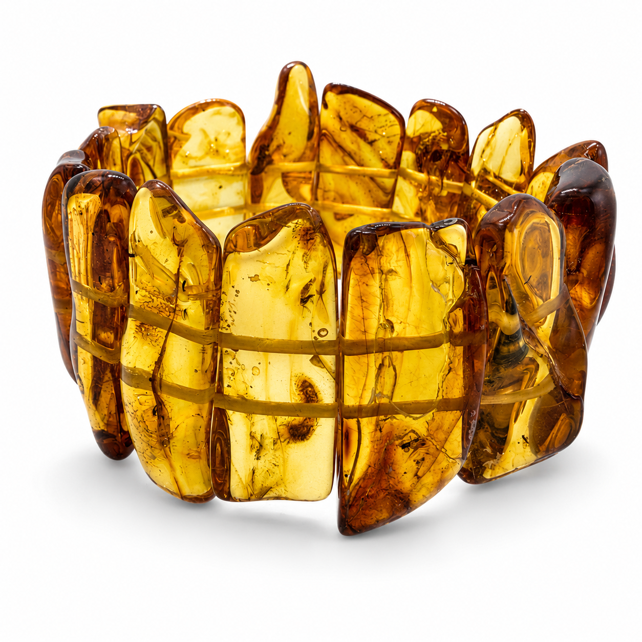Beautiful Handmade in Lithuania Genuine Baltic Amber Honey Color Organic Stretch Bracelet – Museum Quality Baltic Amber Statement Bracelet