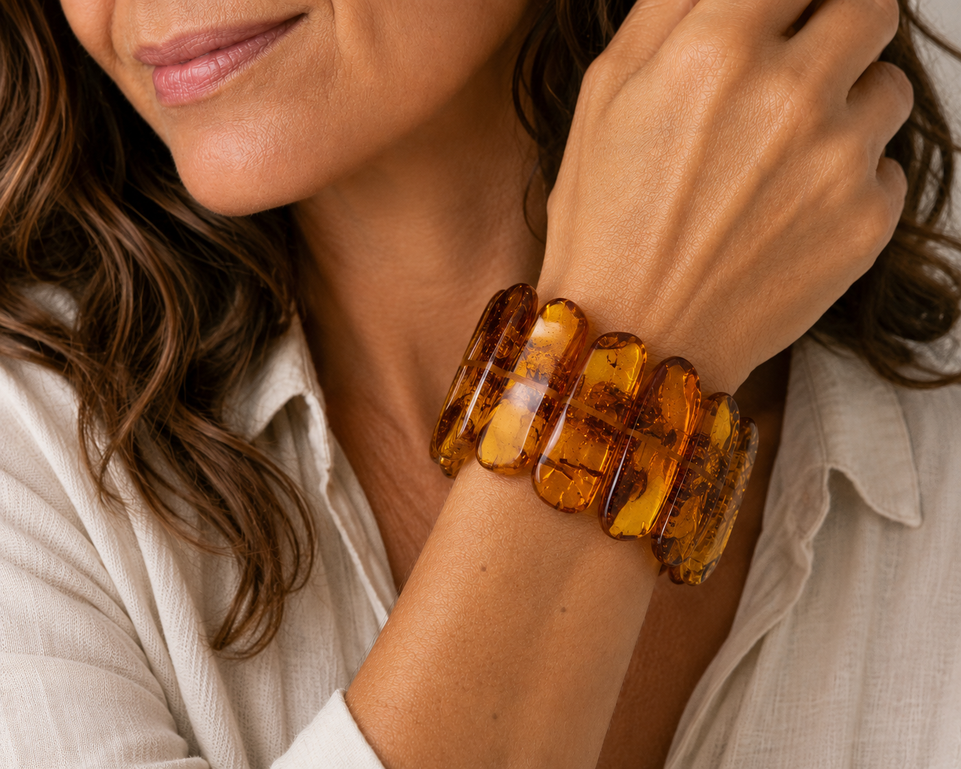 Beautiful Handmade in Lithuania Genuine Baltic Amber Honey Color Organic Stretch Bracelet – Museum Quality Baltic Amber Statement Bracelet
