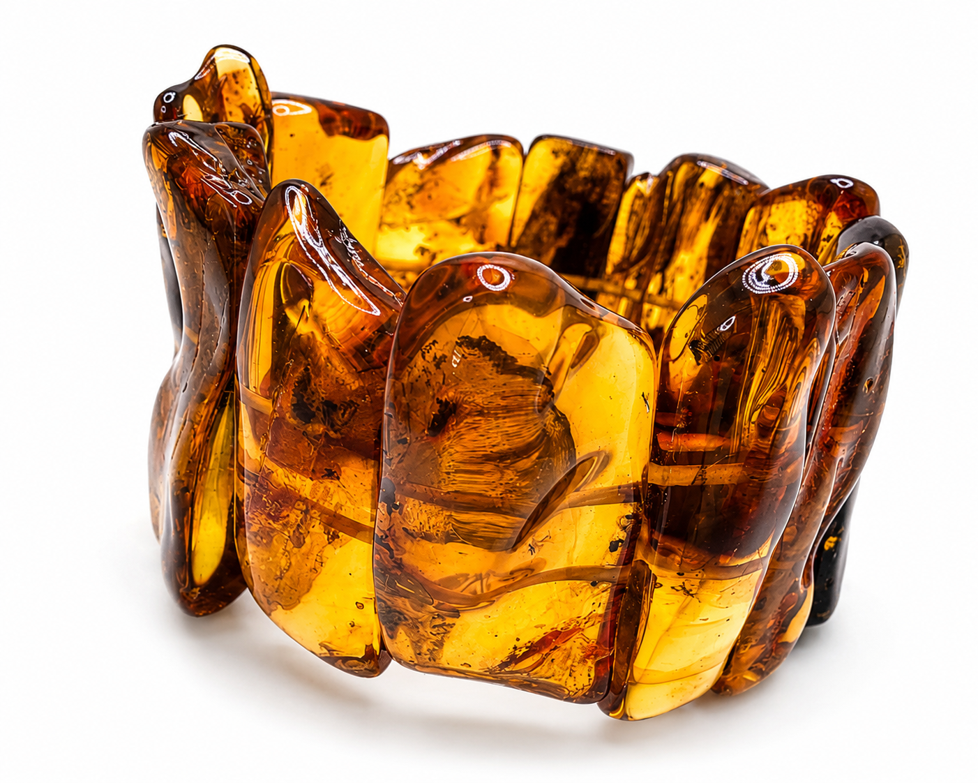 Beautiful Handmade in Lithuania Genuine Baltic Amber Honey Color Organic Stretch Bracelet – Museum Quality Baltic Amber Statement Bracelet