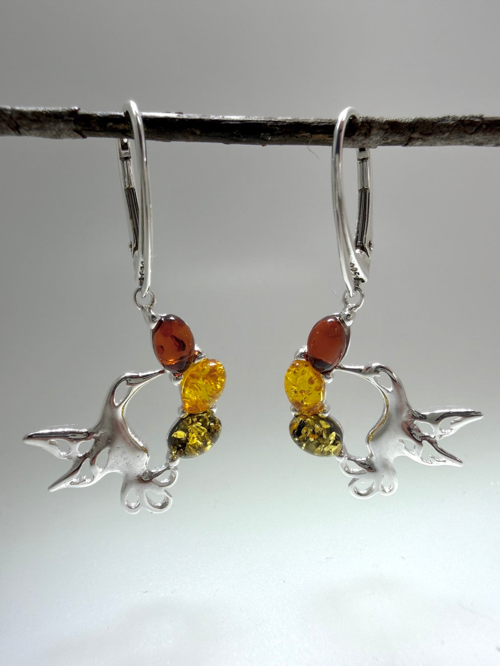 Hummingbird Baltic Amber Earrings 