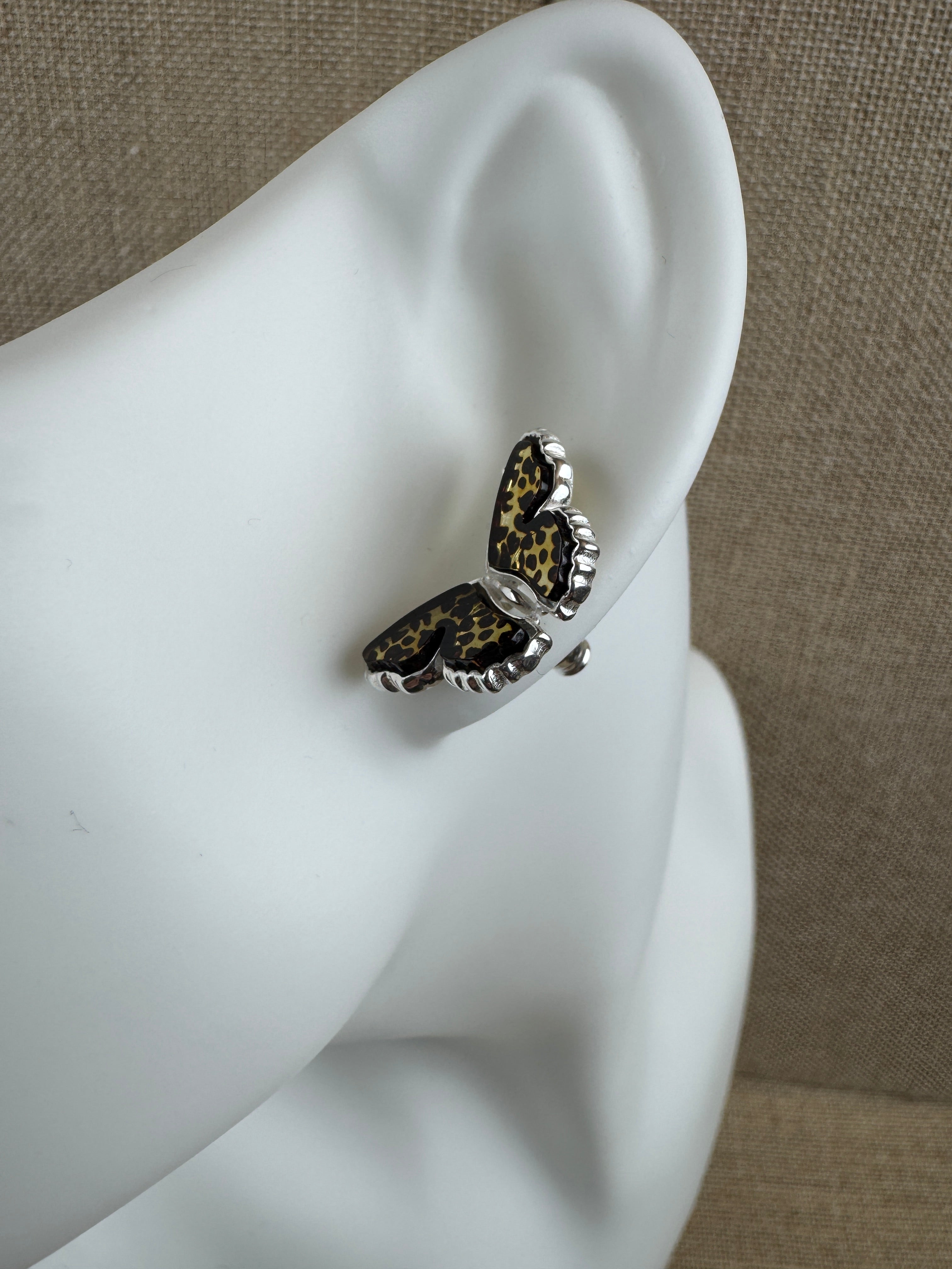 Handcrafted Baltic Amber Butterfly Earrings in Sterling Silver | Secure Post Style | Hand Carved in Poland