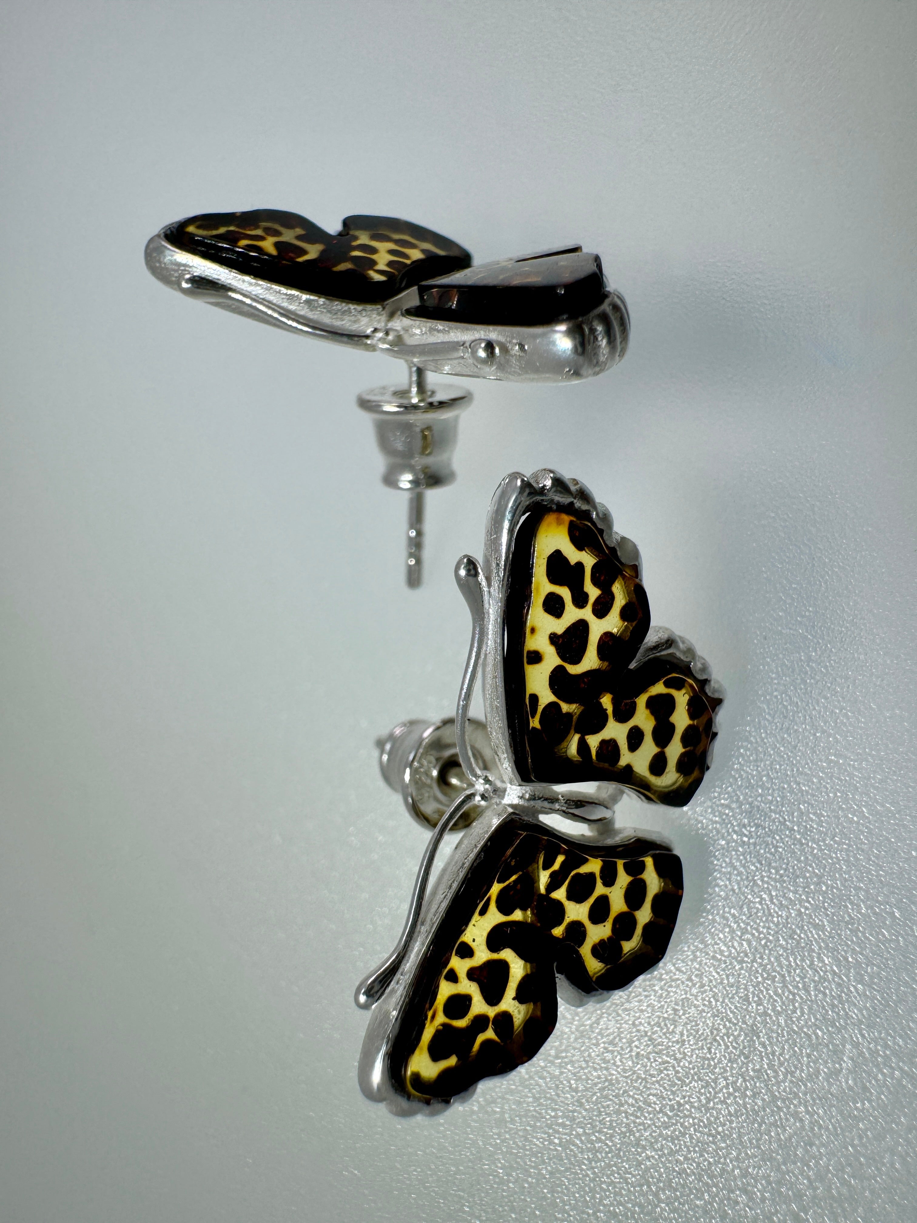 Handcrafted Baltic Amber Butterfly Earrings in Sterling Silver | Secure Post Style | Hand Carved in Poland