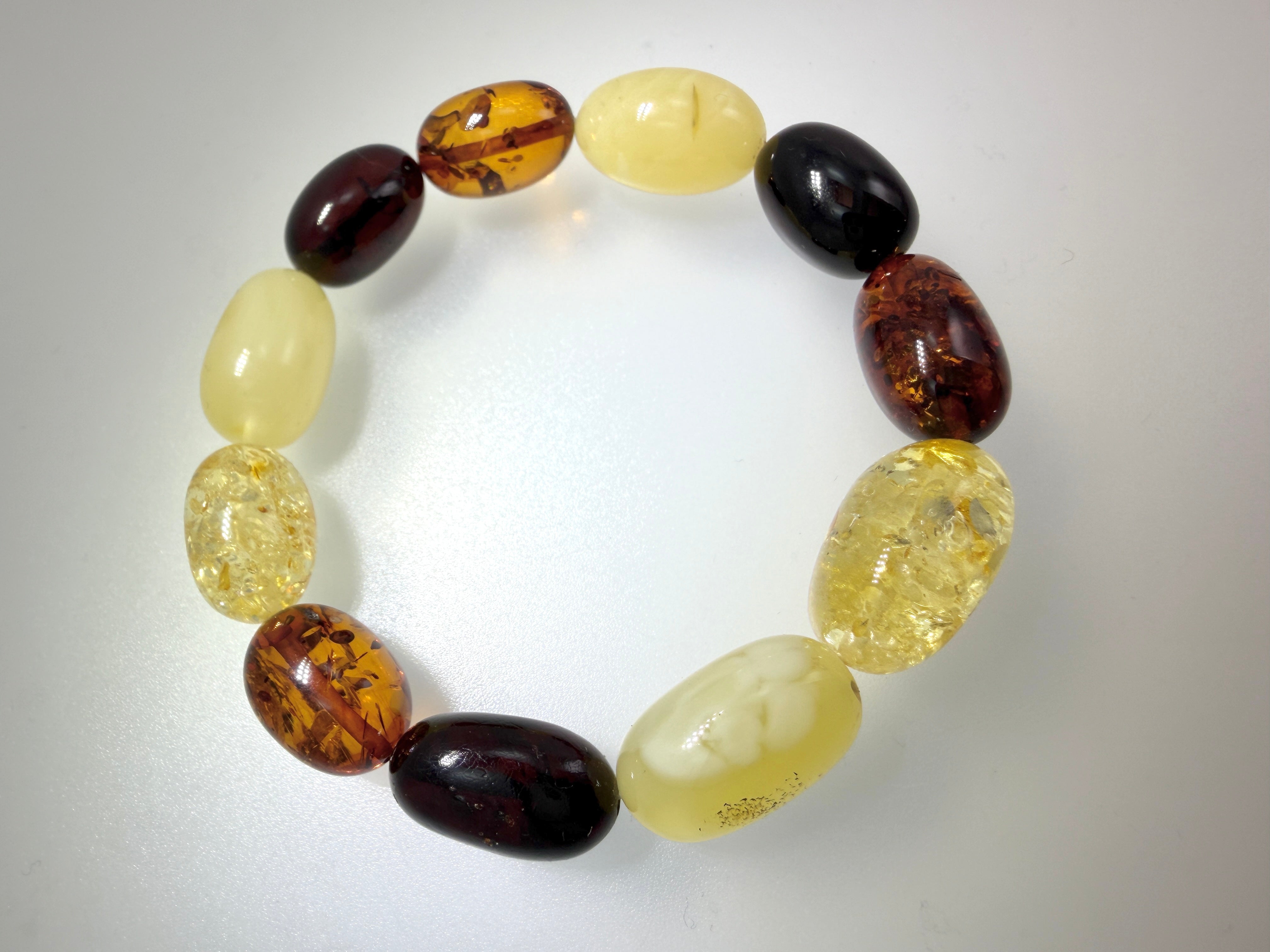 Genuine Baltic Amber Perfect Oval Chunk Stretch Bracelet – Multi-Color