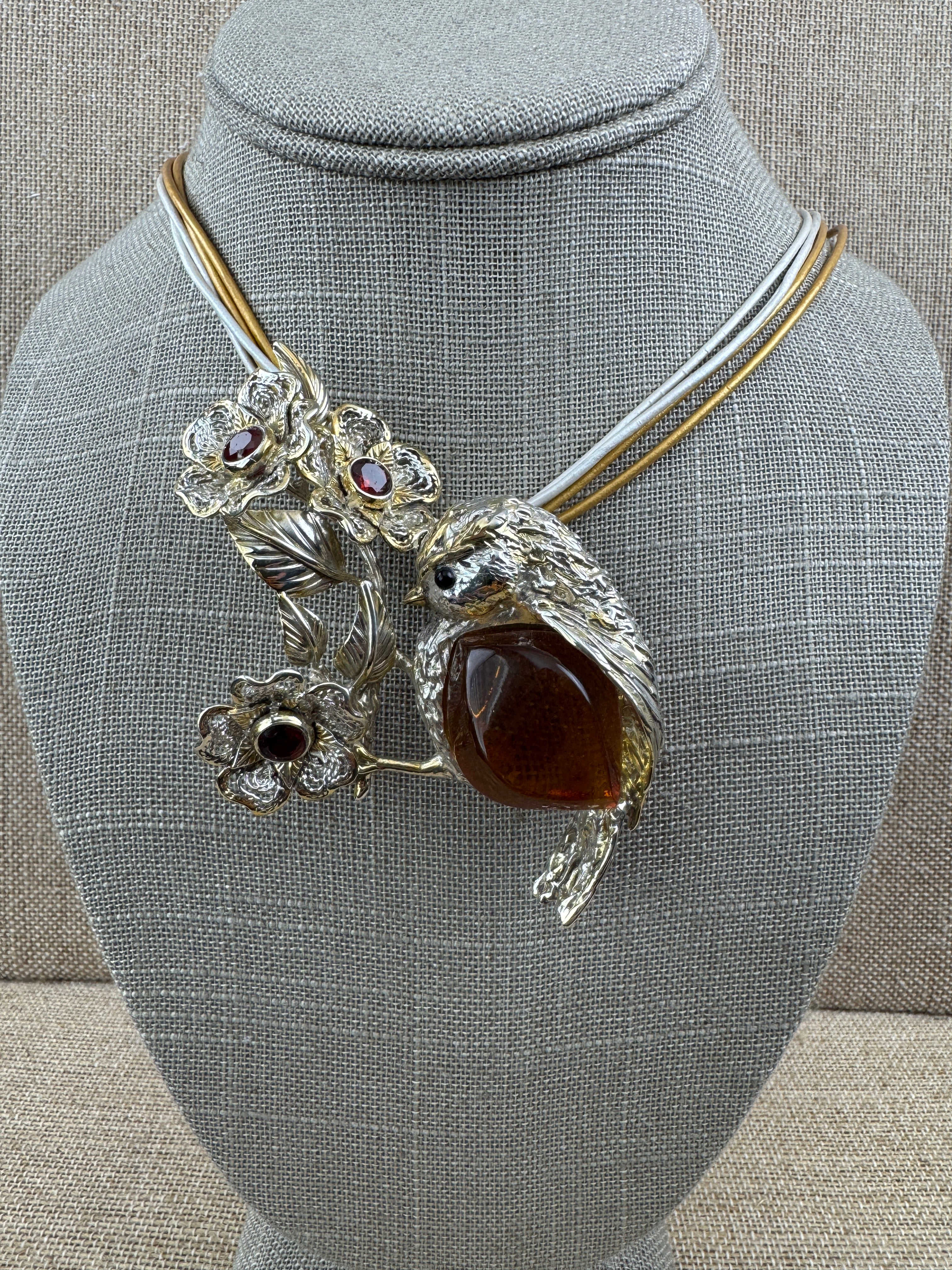Genuine Baltic Amber Bird Brooch & Necklace – Artisan Handmade Statement Jewelry