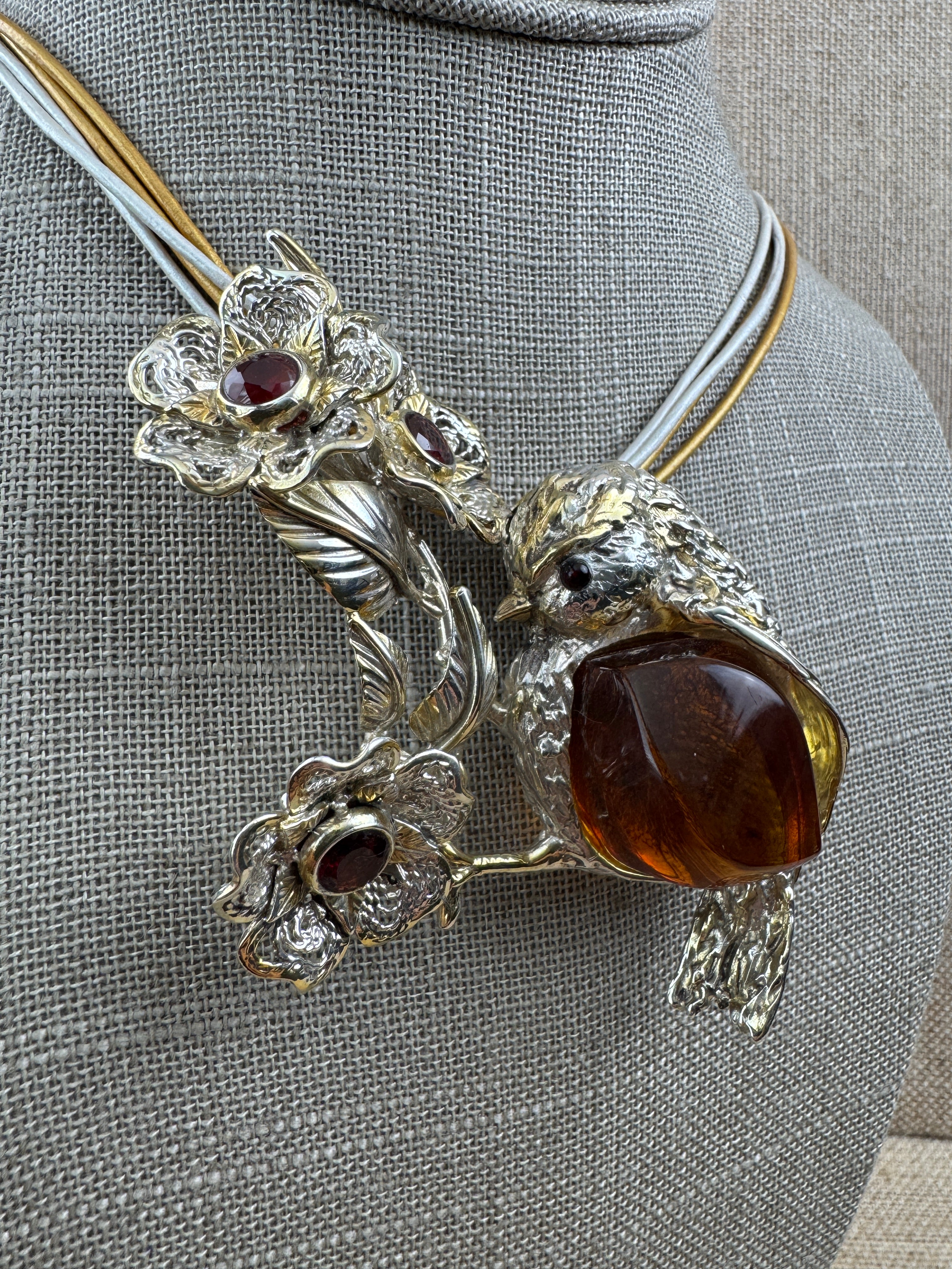 Genuine Baltic Amber Bird Brooch & Necklace – Artisan Handmade Statement Jewelry