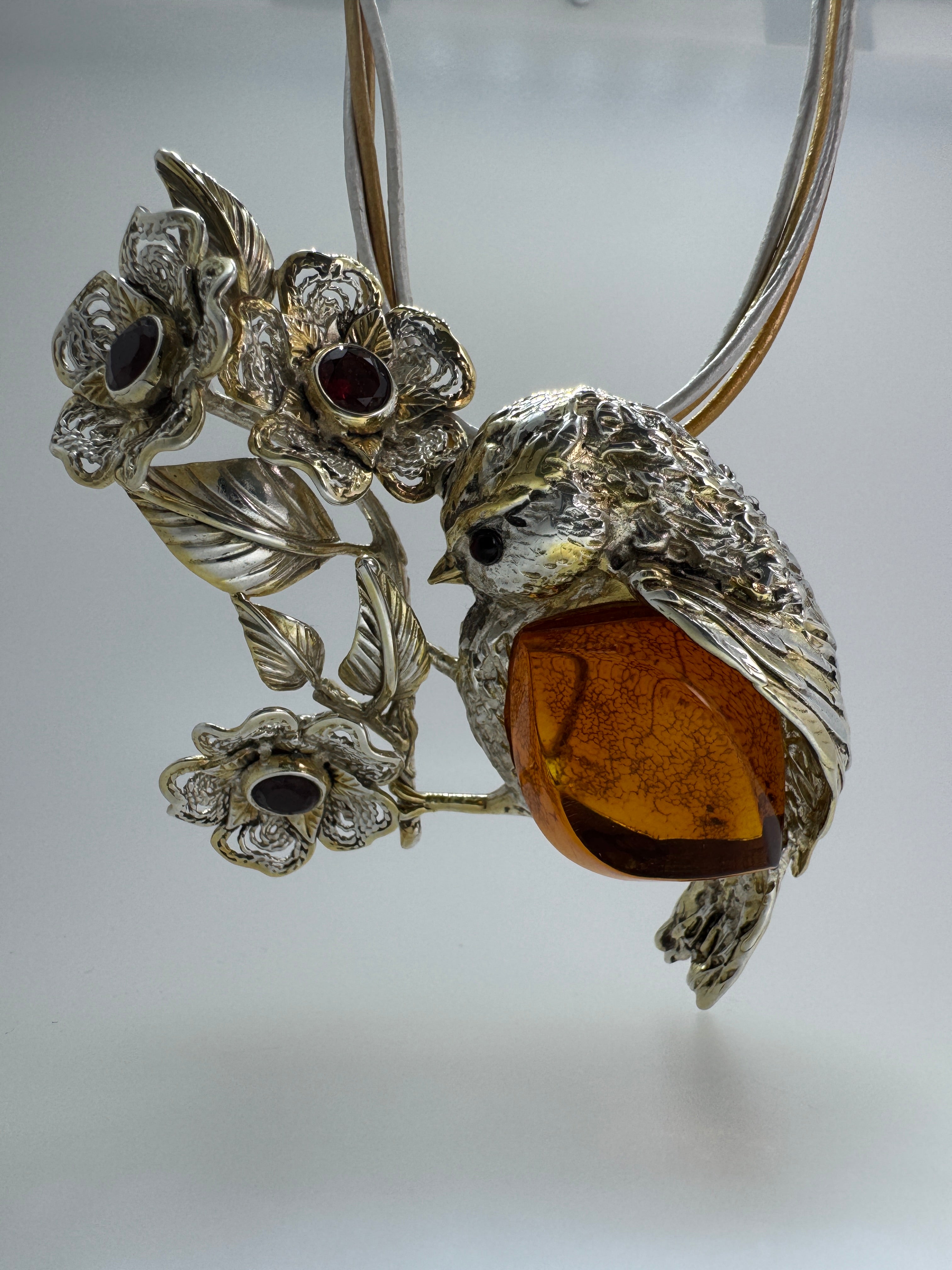 Genuine Baltic Amber Bird Brooch & Necklace – Artisan Handmade Statement Jewelry