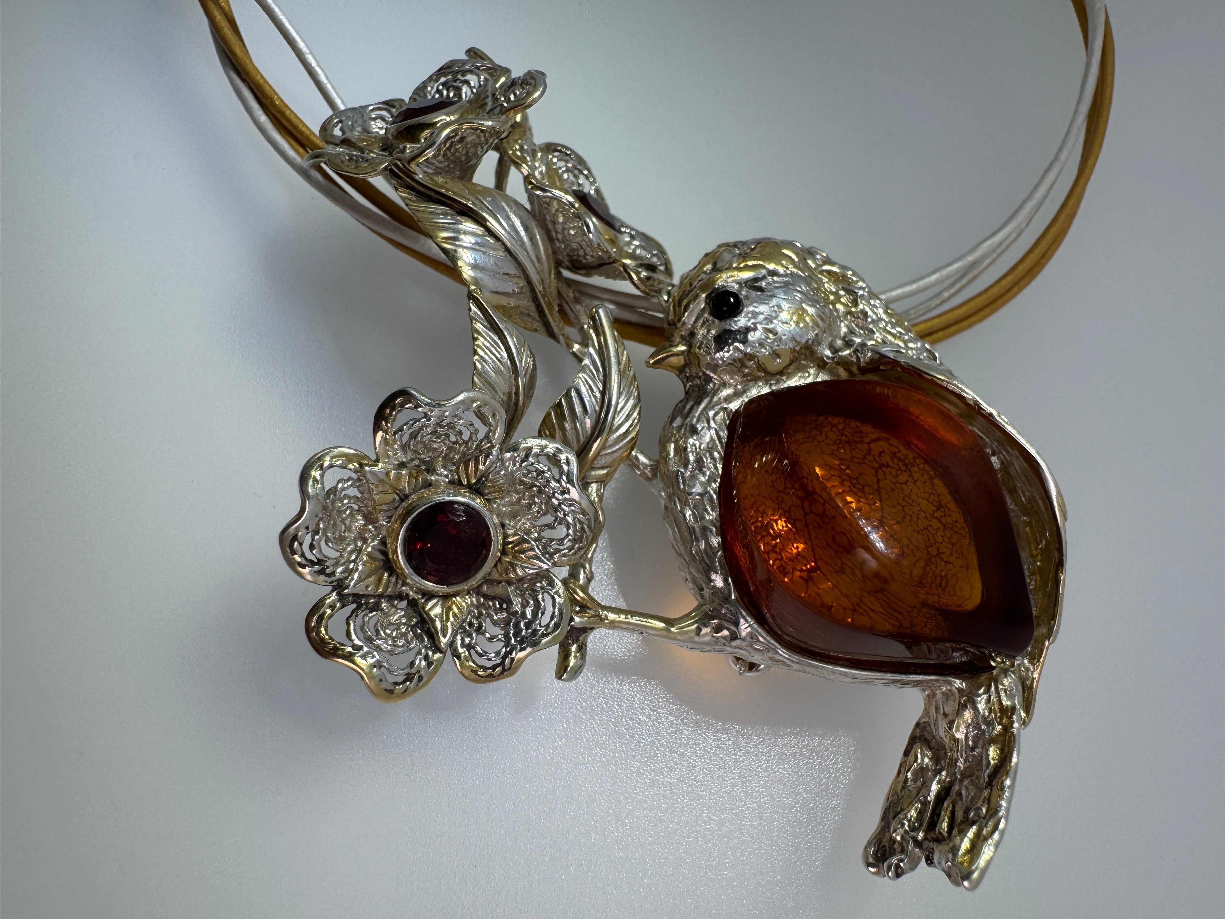 Genuine Baltic Amber Bird Brooch & Necklace – Artisan Handmade Statement Jewelry