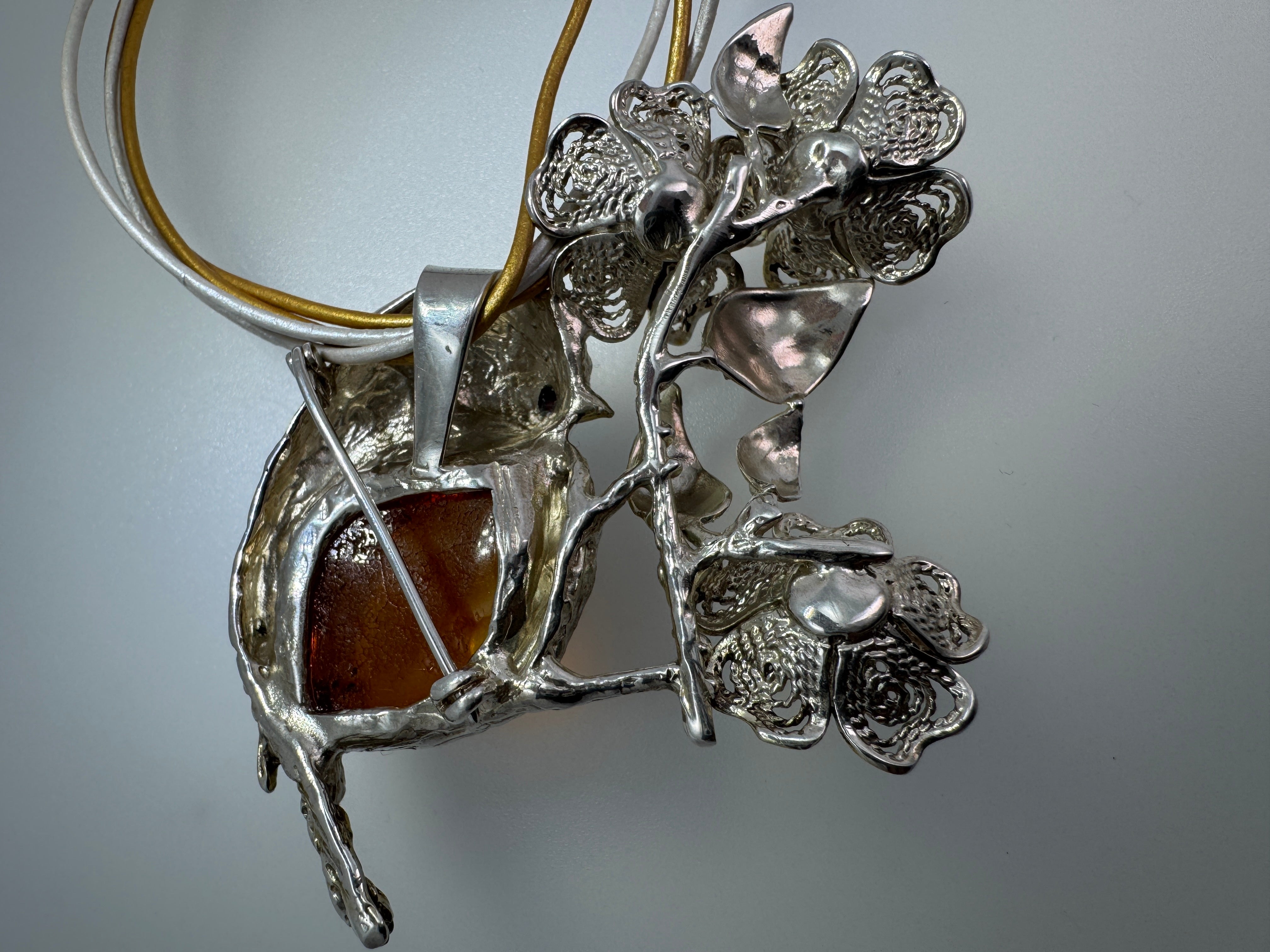 Genuine Baltic Amber Bird Brooch & Necklace – Artisan Handmade Statement Jewelry