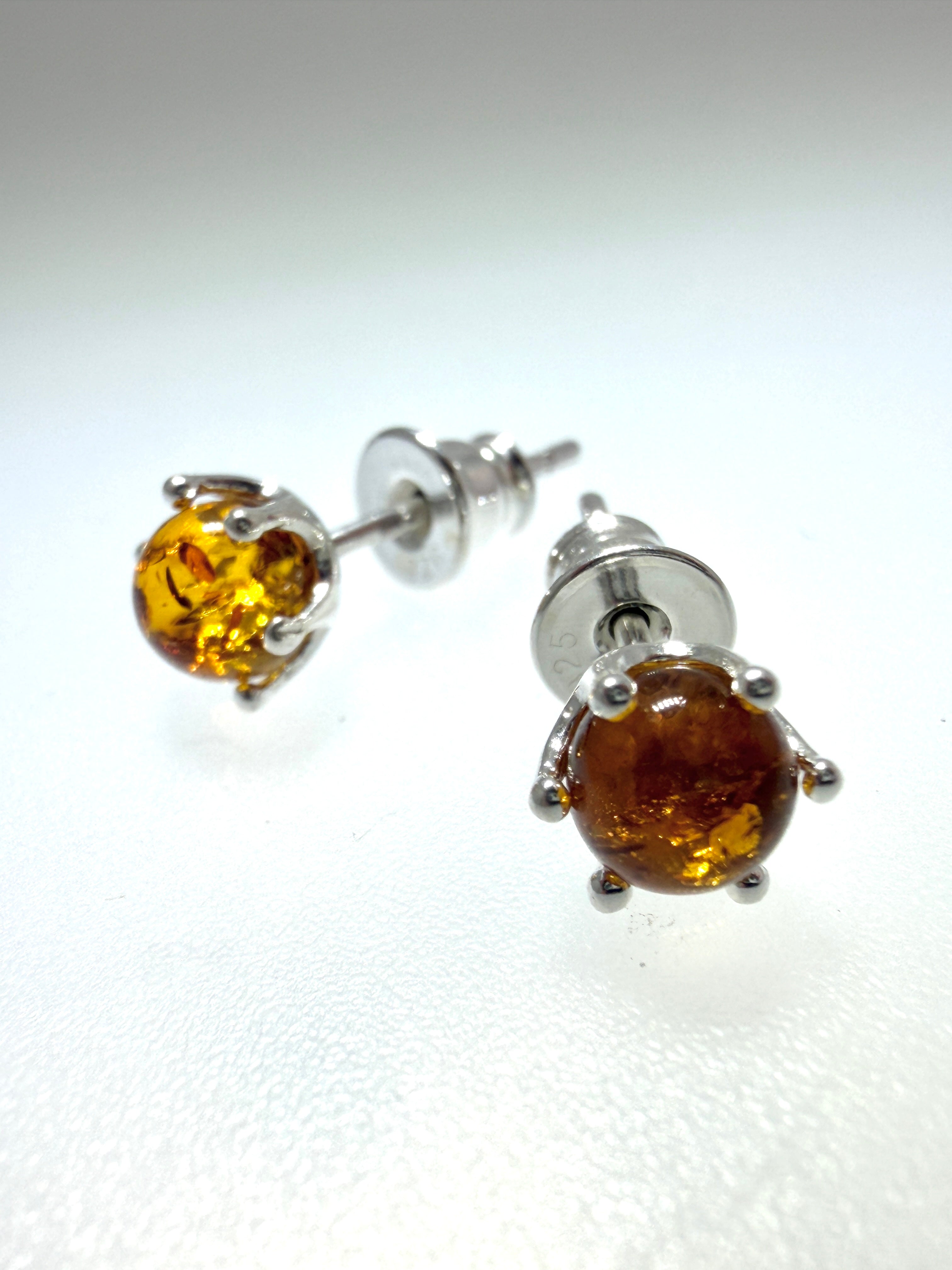 Simple, Classic Cognac Baltic Amber Post Earrings – Everyday Stud Design in Sterling Silver