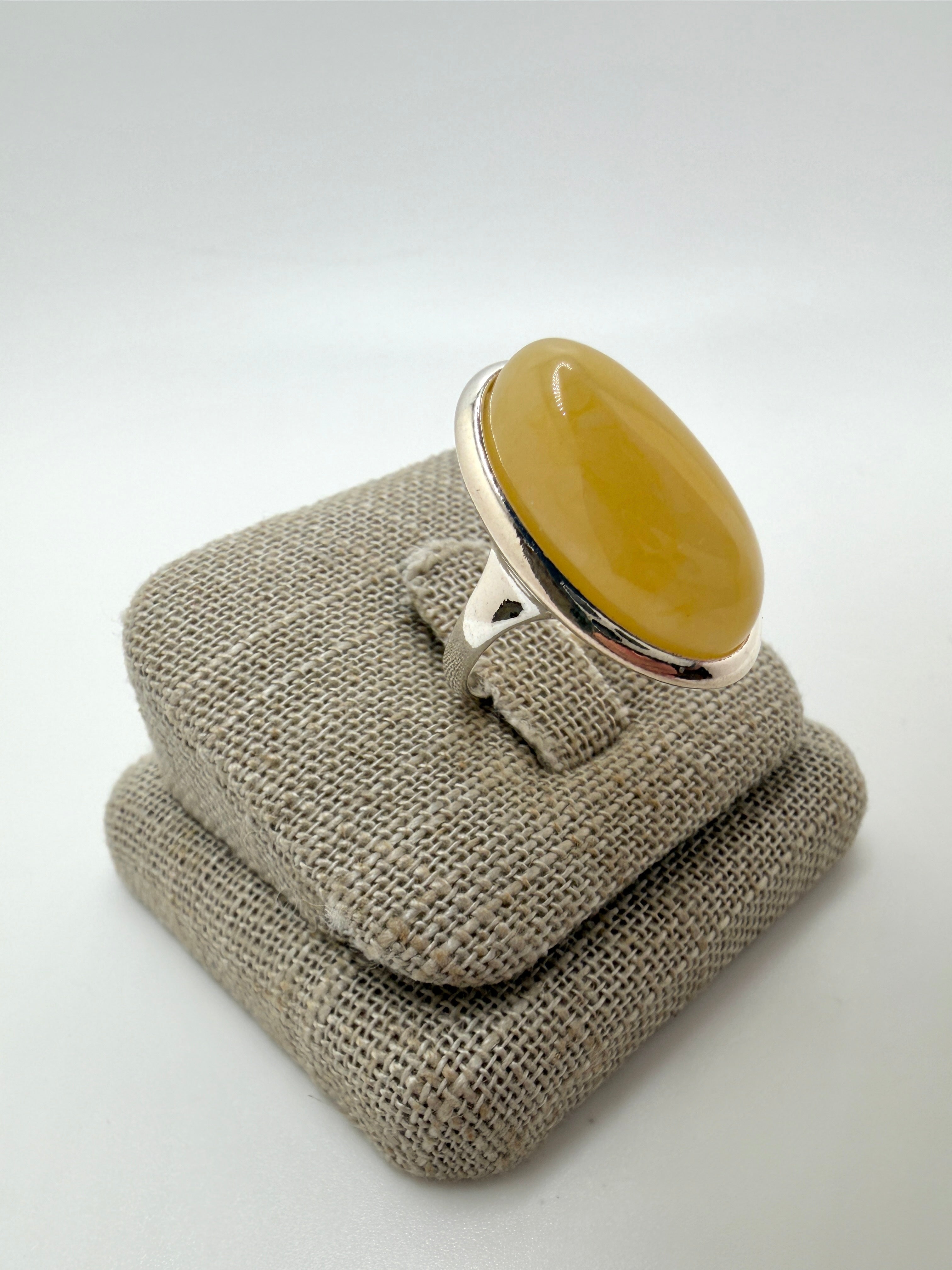 Classic Baltic Amber Ring in Sterling Silver – Oval Cabochon Honey, Green or Butterscotch, Handmade in Poland