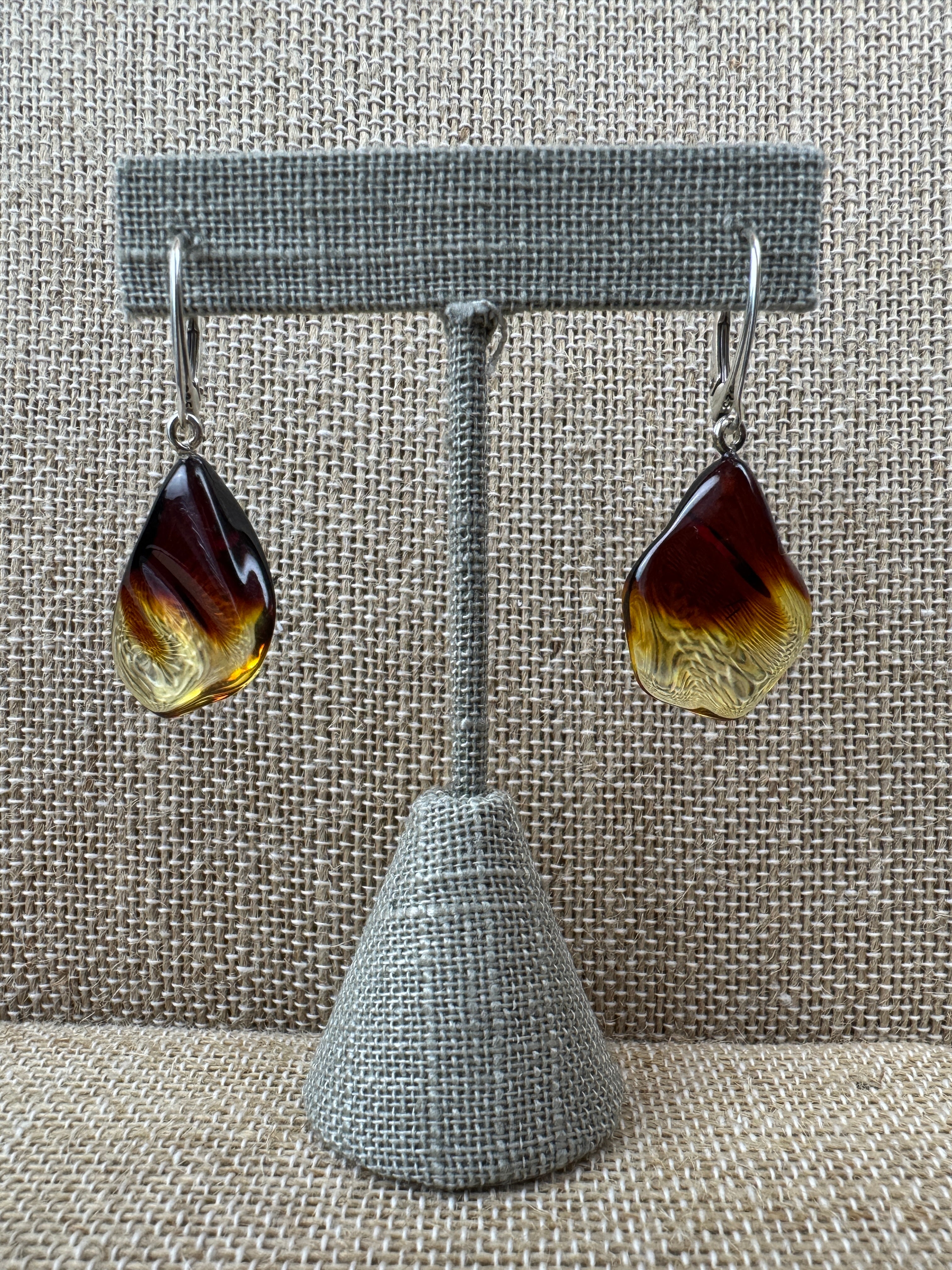 Ombre Rainbow Baltic Amber Earrings – Handmade Sterling Silver Lever Back Dangles
