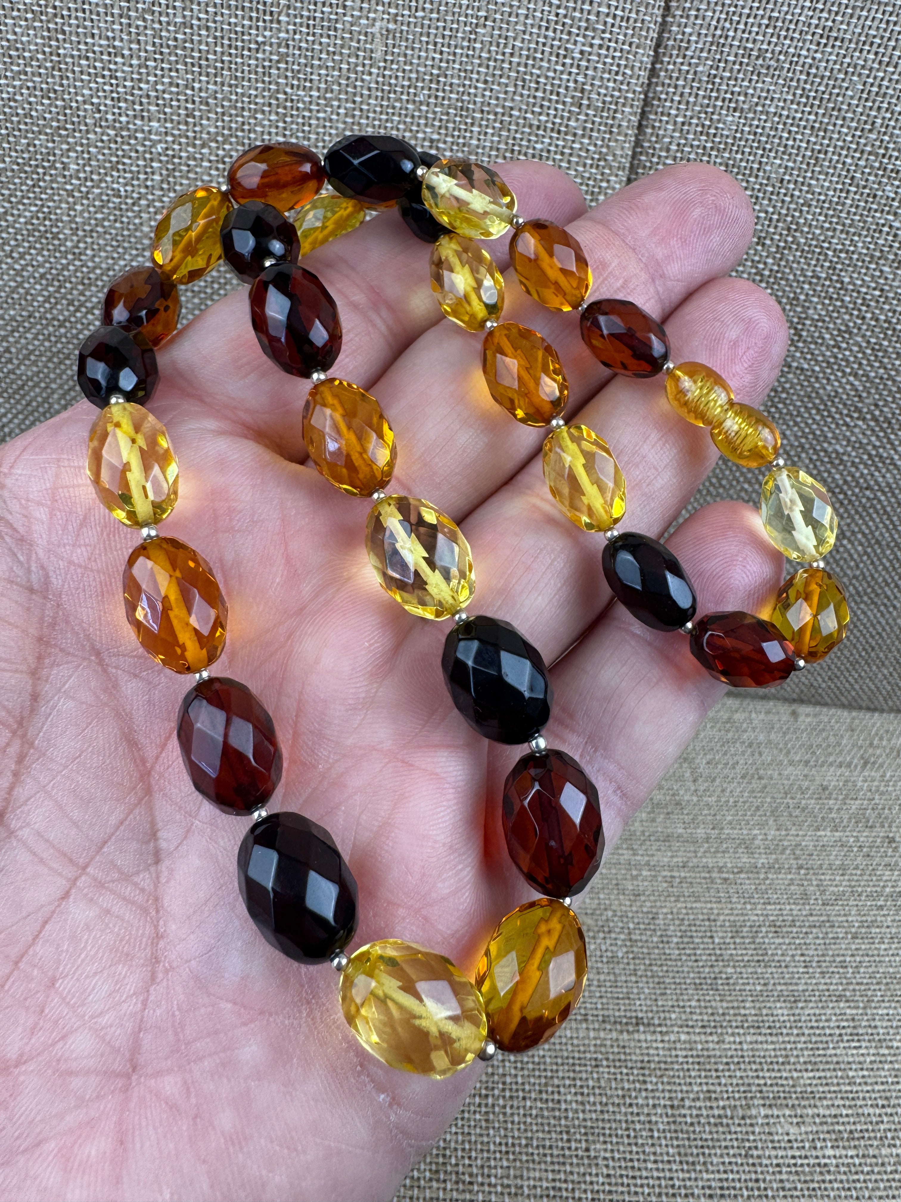 Genuine Baltic Amber Ombre Faceted Bead Necklace – Cherry, Cognac and Lemon.