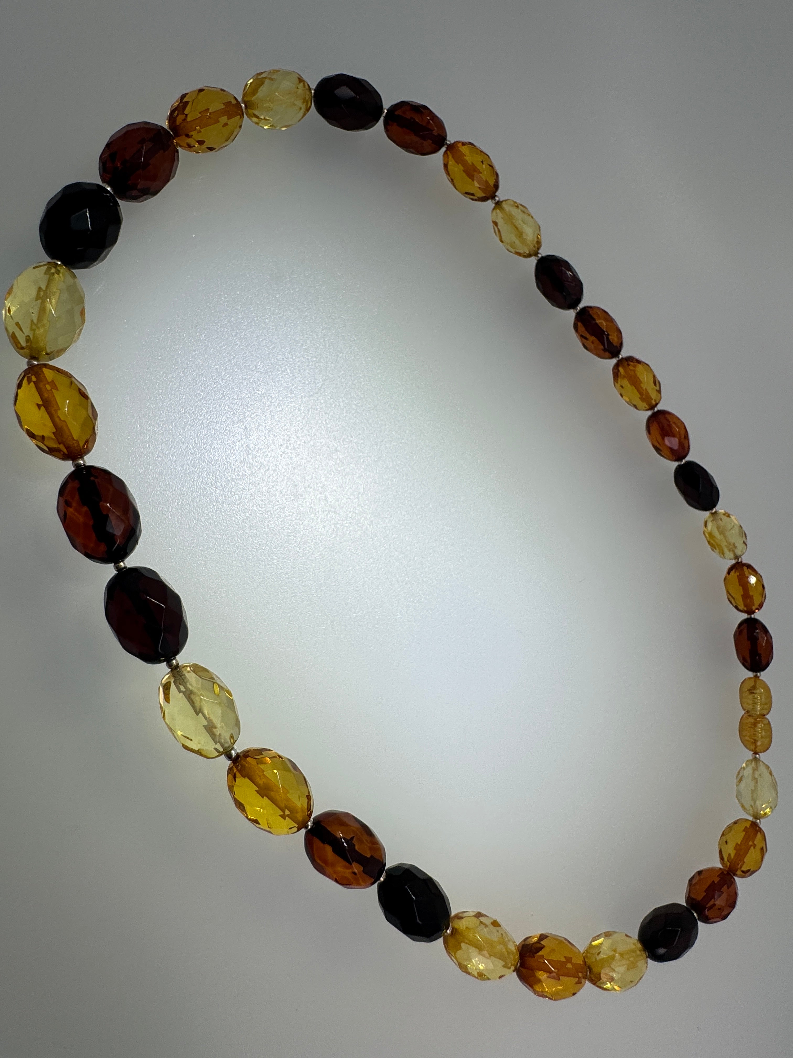 Genuine Baltic Amber Ombre Faceted Bead Necklace – Cherry, Cognac and Lemon.