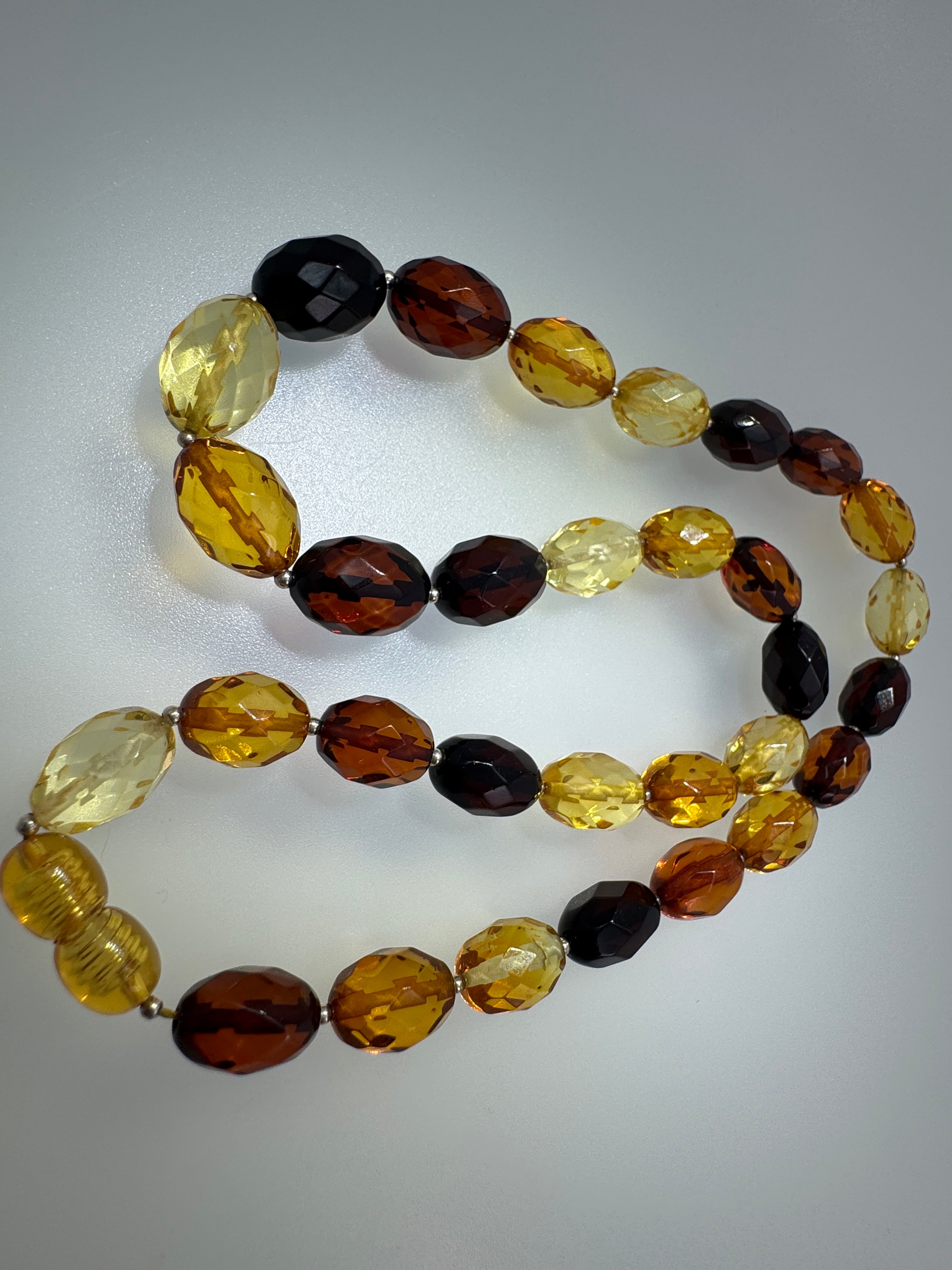 Genuine Baltic Amber Ombre Faceted Bead Necklace – Cherry, Cognac and Lemon.
