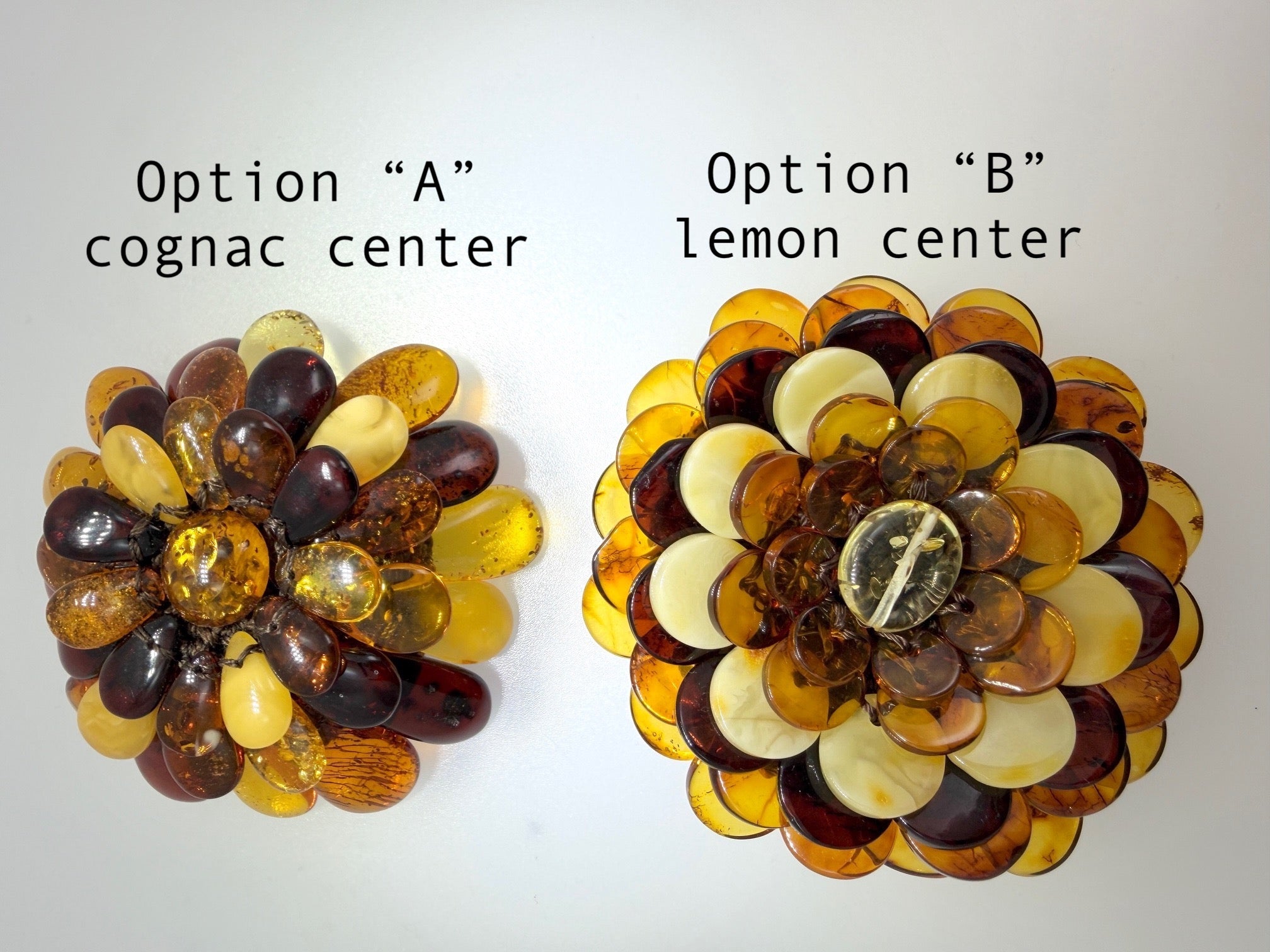 Handmade Lithuanian Multicolor Baltic Amber Flower Pendant Necklace & Brooch – Sterling Silver & Leather Cord