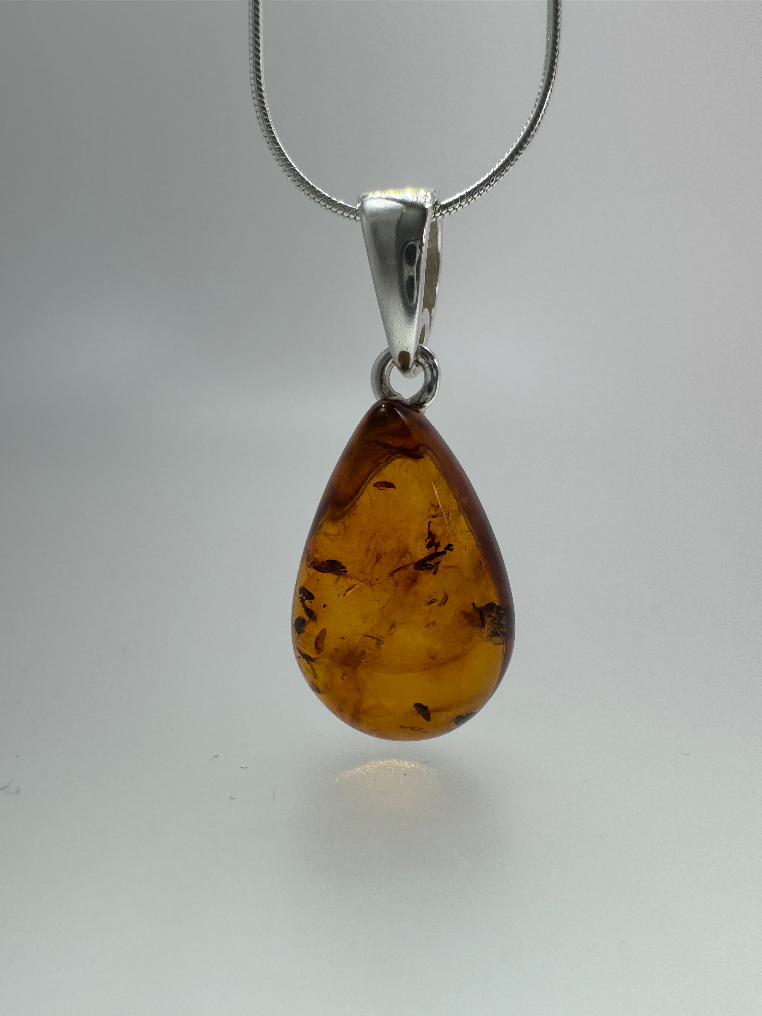 Handmade Baltic Amber Teardrop Pendant Sterling Silver from Poland - Choice of Silver Chain