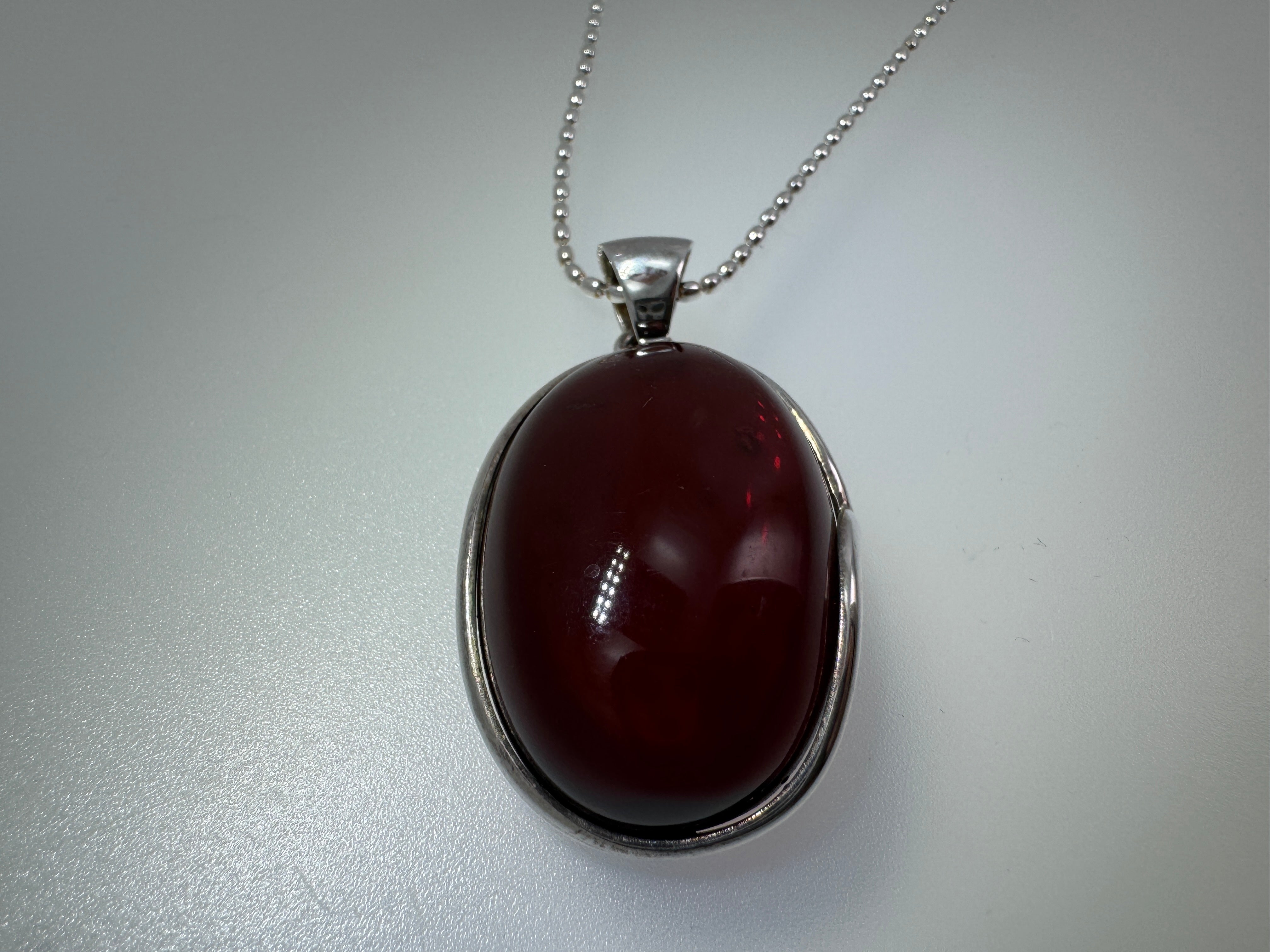 One-of-a-Kind Cherry Baltic Amber Pendant | Sterling Silver Bead Chain | Handmade Statement Necklace