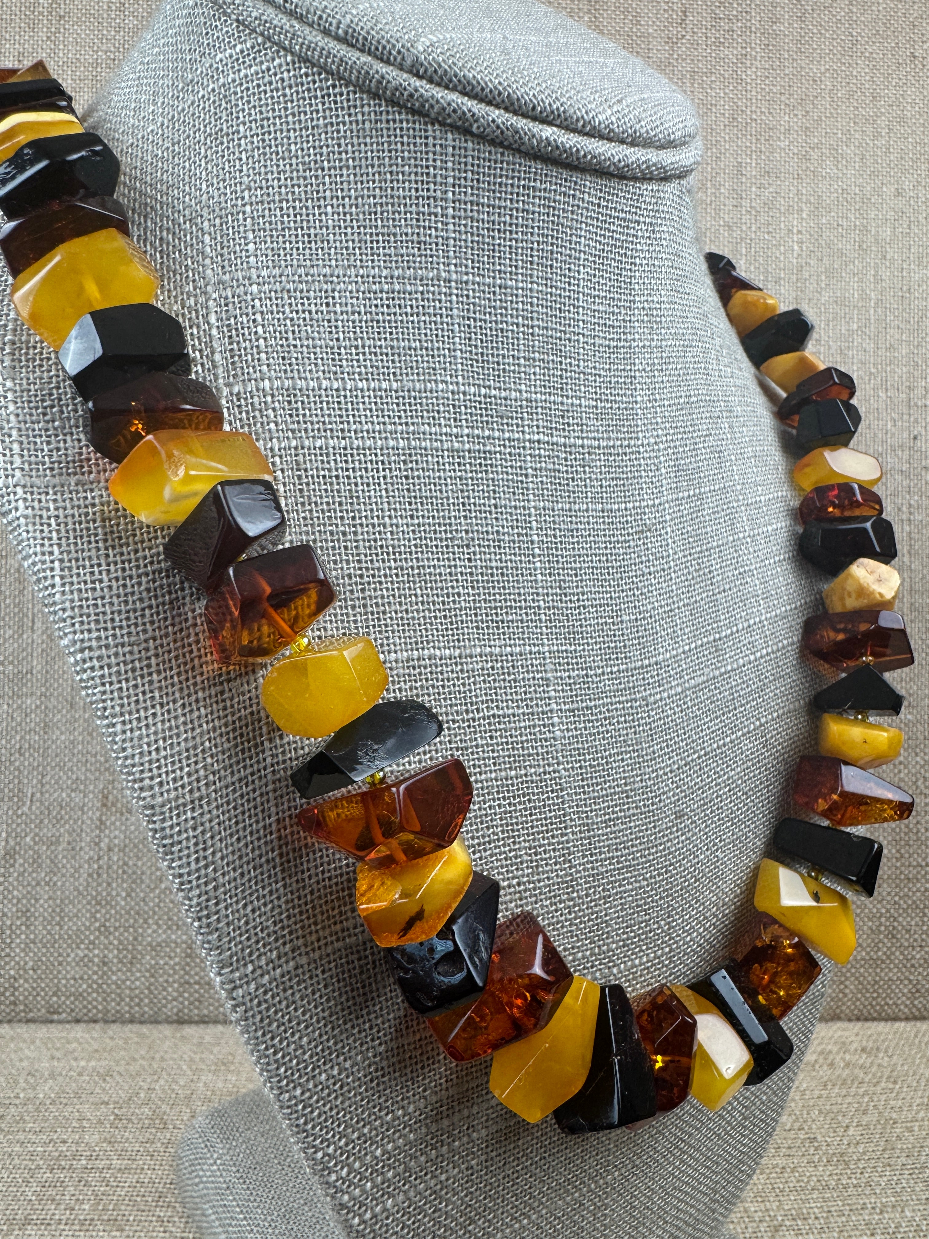 Handmade Baltic Amber Ombre Bead Necklace – Multicolor Graduated Design – 24 Inch Length