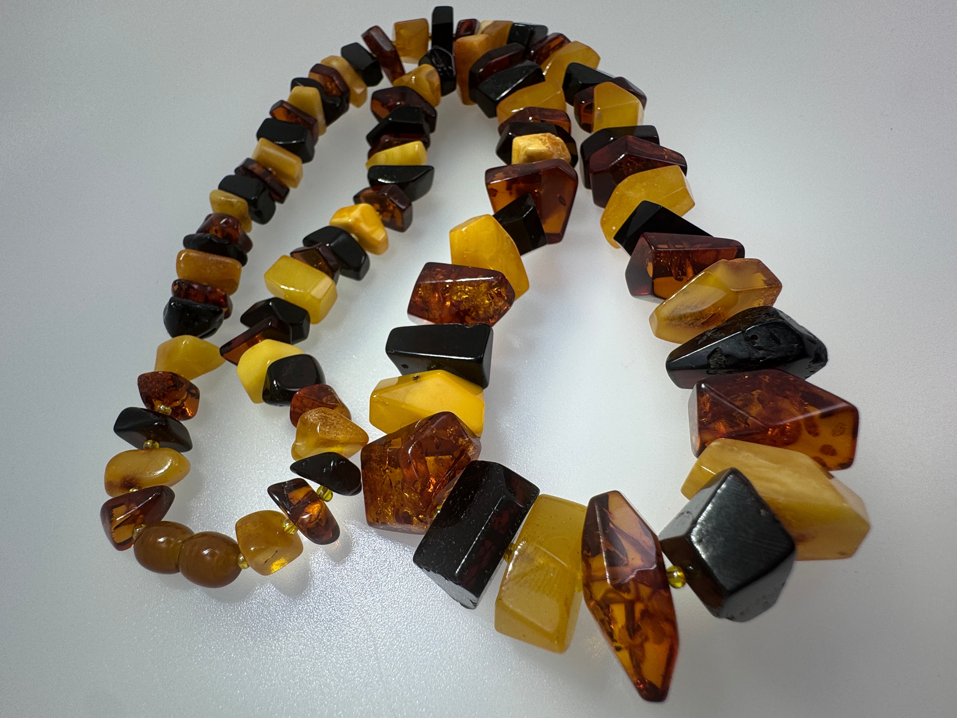 Handmade Baltic Amber Ombre Bead Necklace – Multicolor Graduated Design – 24 Inch Length