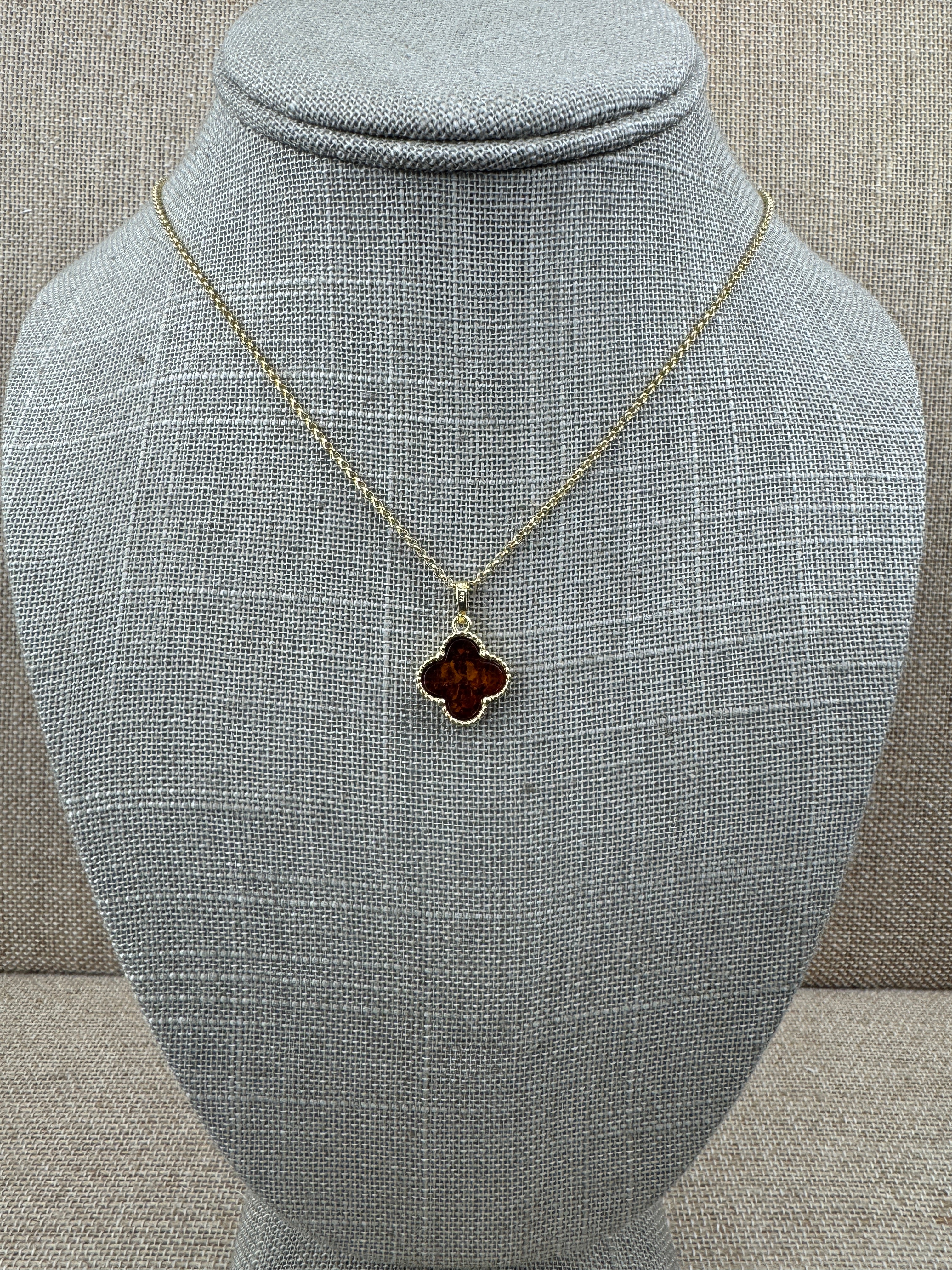 Gold-Plated Sterling Silver Baltic Amber Clover Set